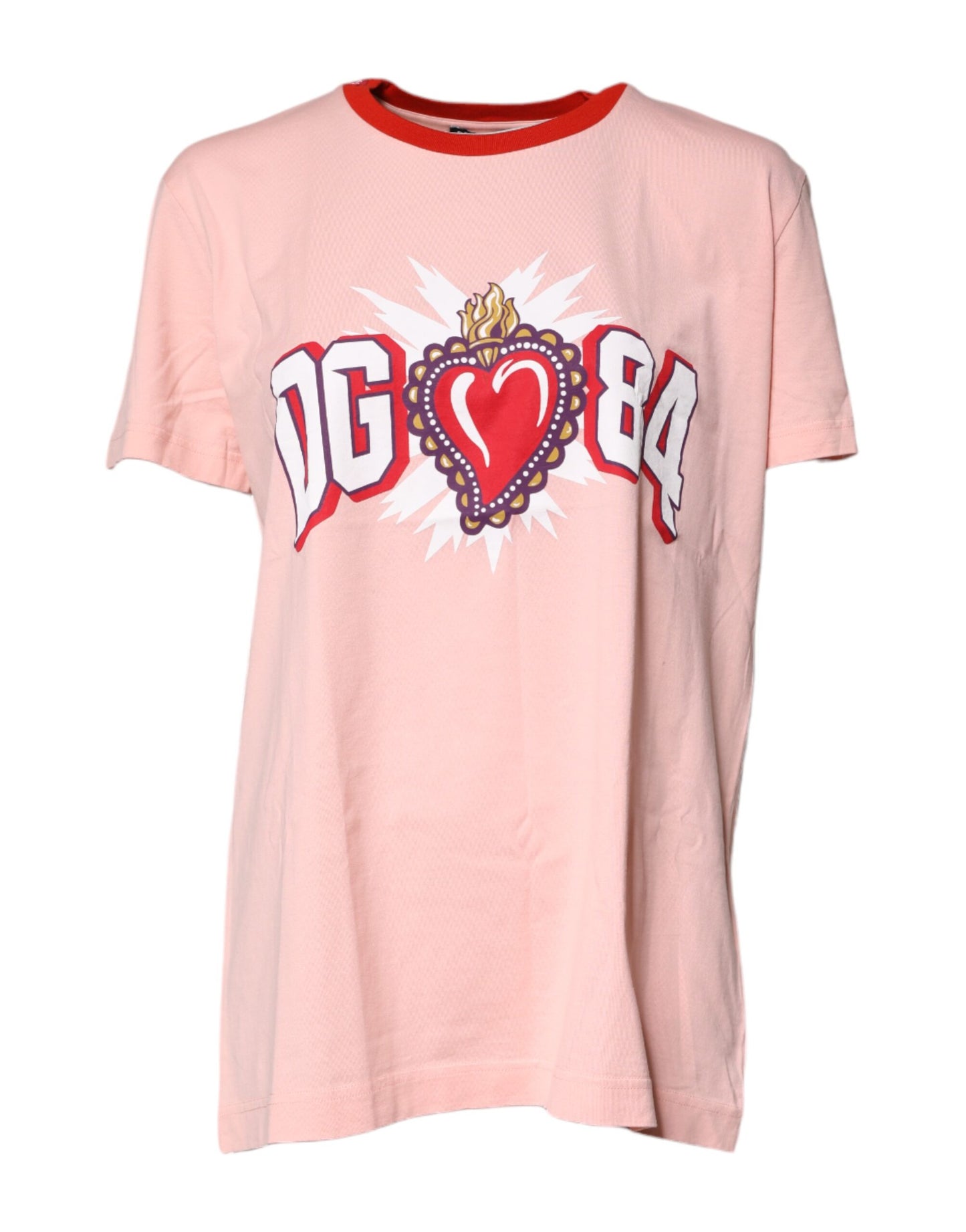 Pink D&G 84 Print Cotton Crew Neck T-shirt