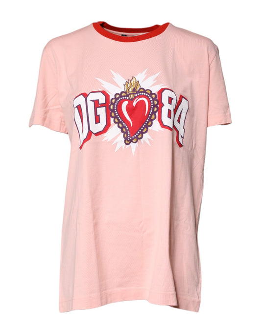 Pink D&G 84 Print Cotton Crew Neck T-shirt
