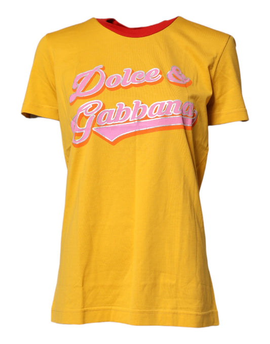 Yellow Printed Cotton Short Sleeves T-shirt
