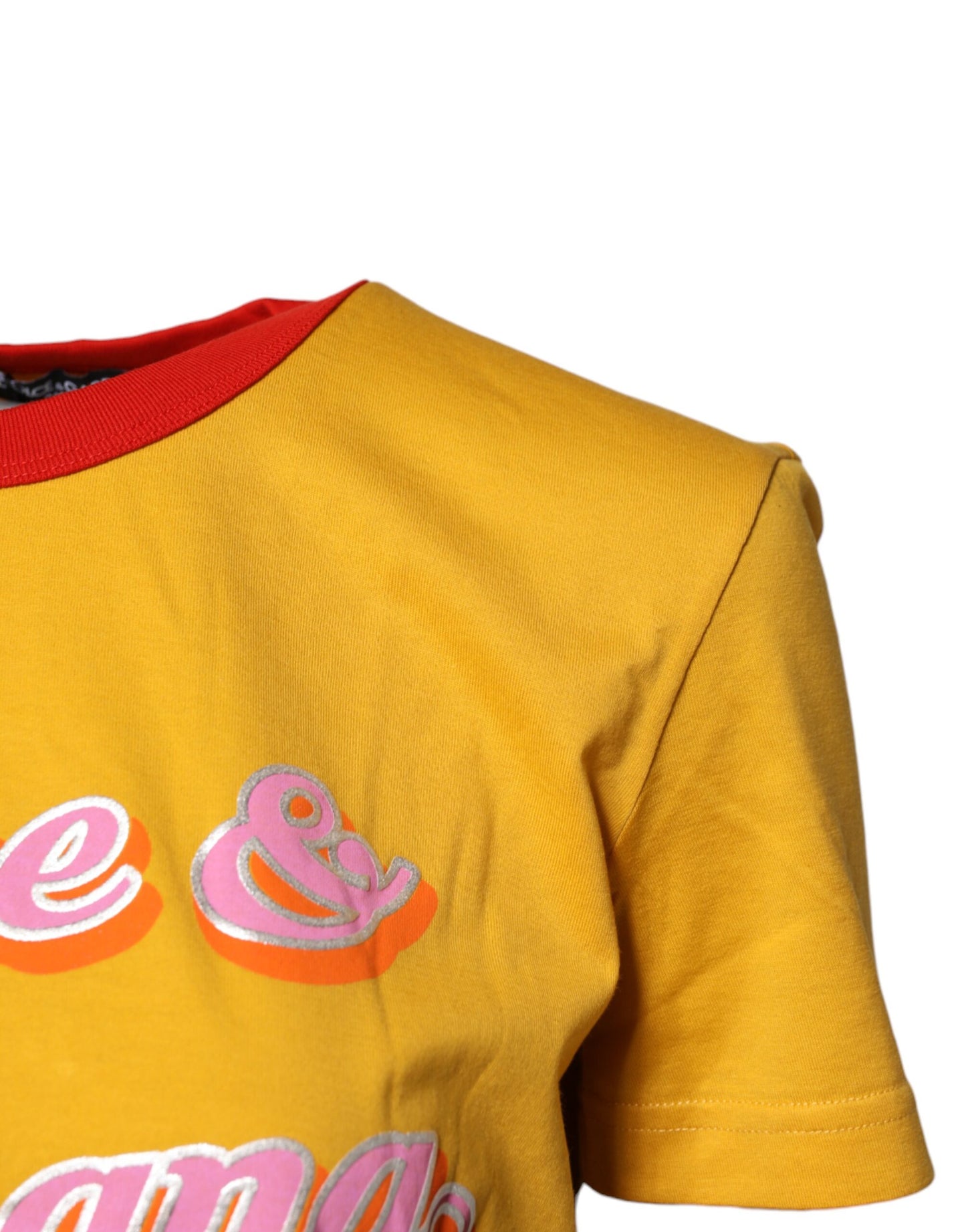 Yellow Printed Cotton Short Sleeves T-shirt