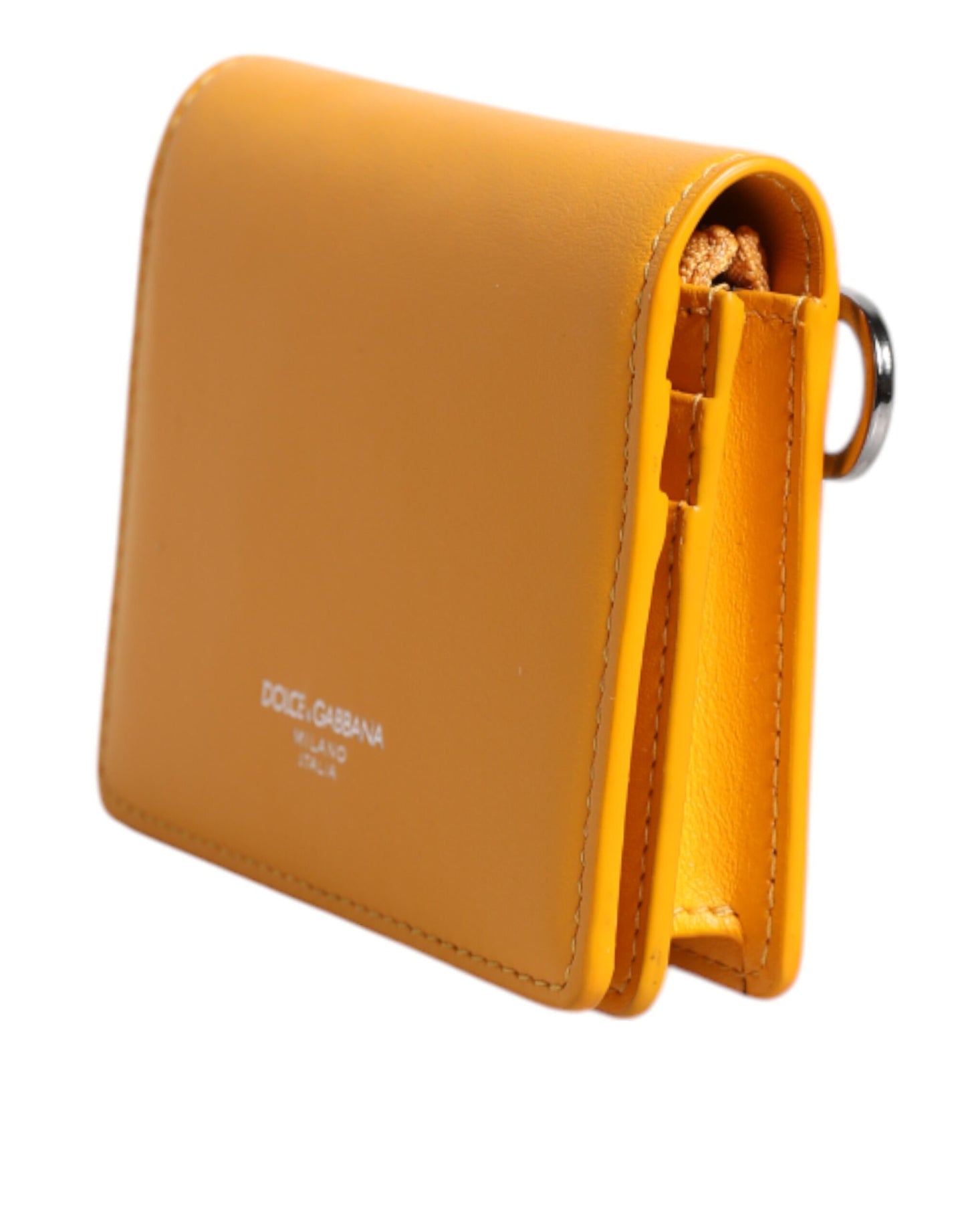 Yellow Leather Bifold Card Holder Crossbody Bag