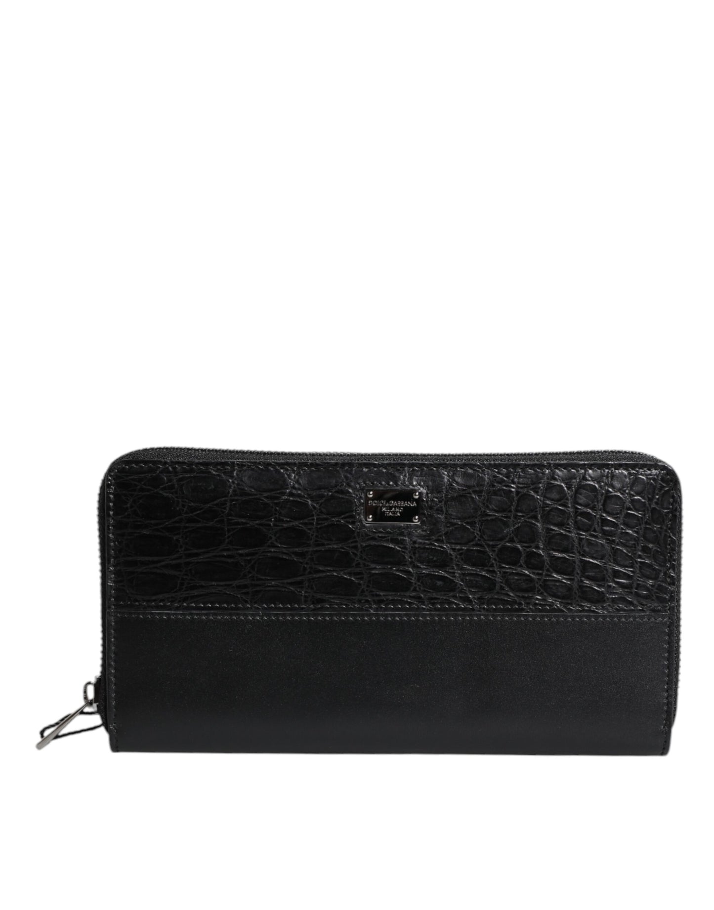 Dolce & Gabbana Black Leather Logo Plaque Zip Around Continental Wallet