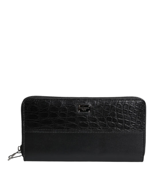 Dolce & Gabbana Black Leather Logo Plaque Zip Around Continental Wallet