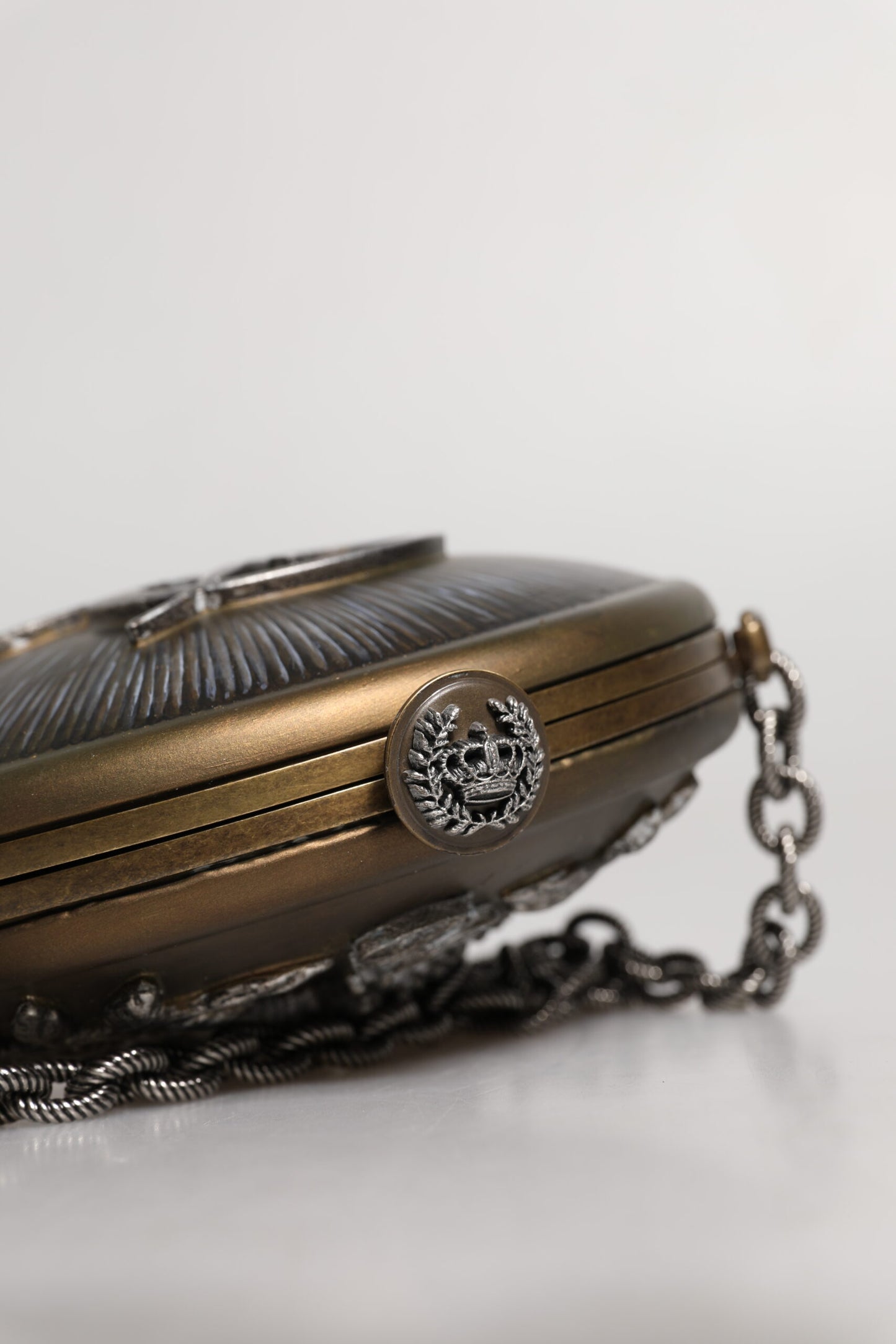 Gold Brass Metal DG Crown Clutch Crossbody Bag