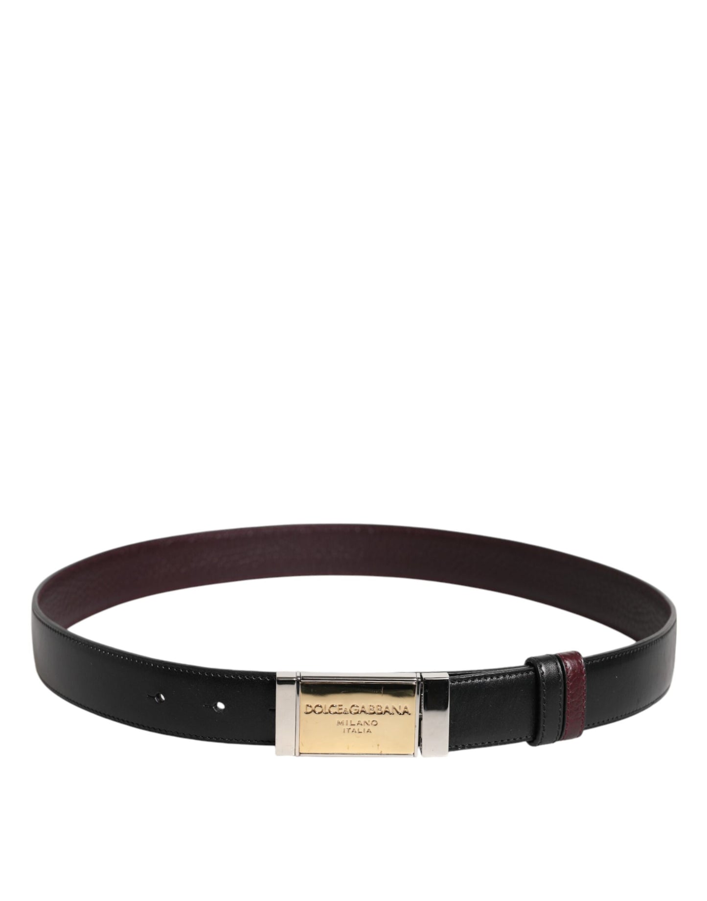 Dolce & Gabbana Black Brown Leather Metal Buckle Reversible Belt