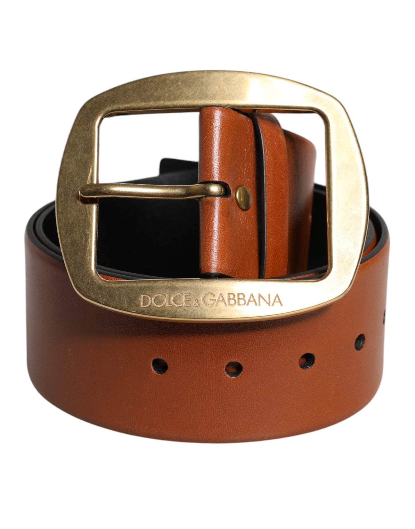 Dolce & Gabbana Brown Leather Gold Metal Buckle Classic Belt