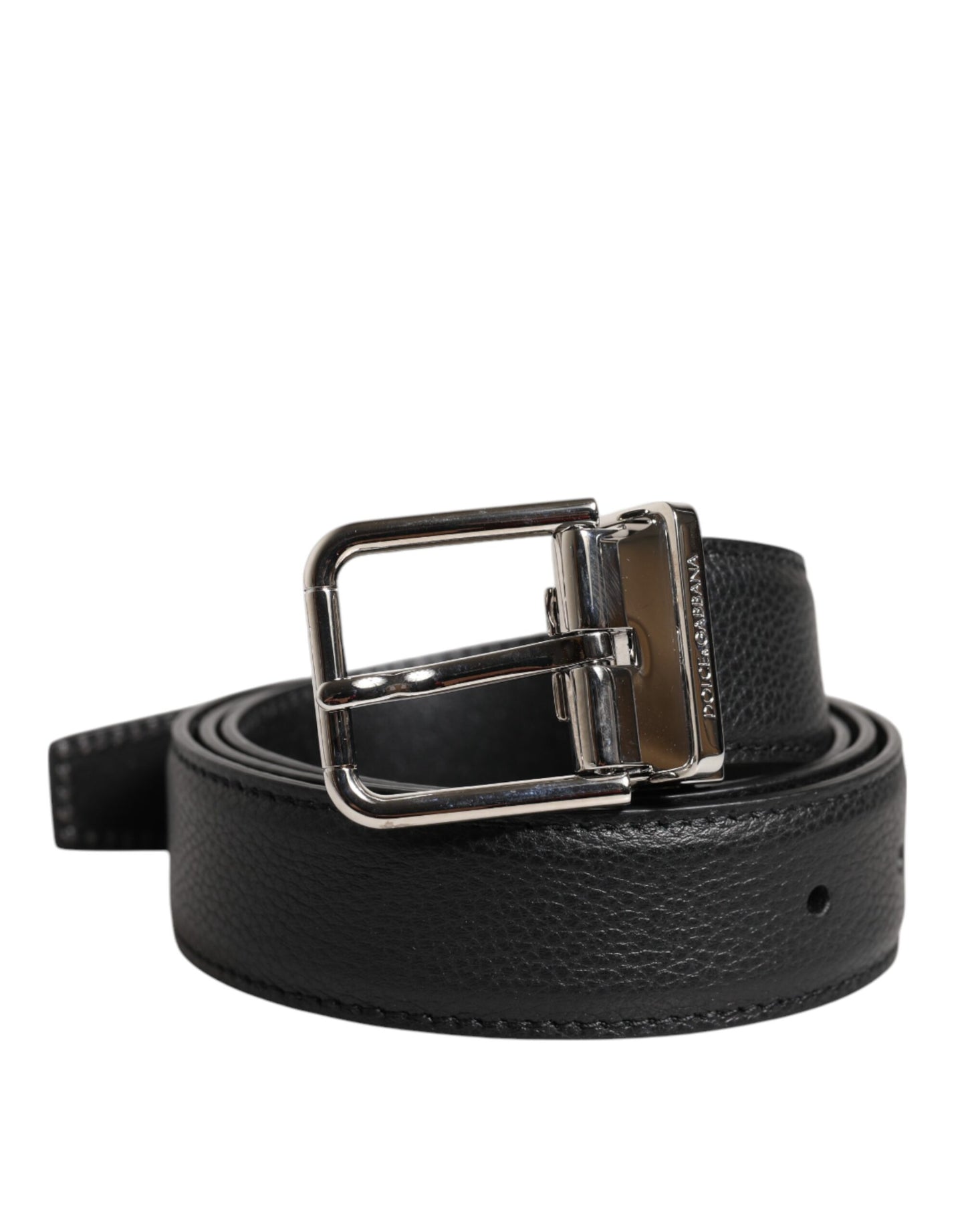 Black Leather Silver Metal Buckle Belt