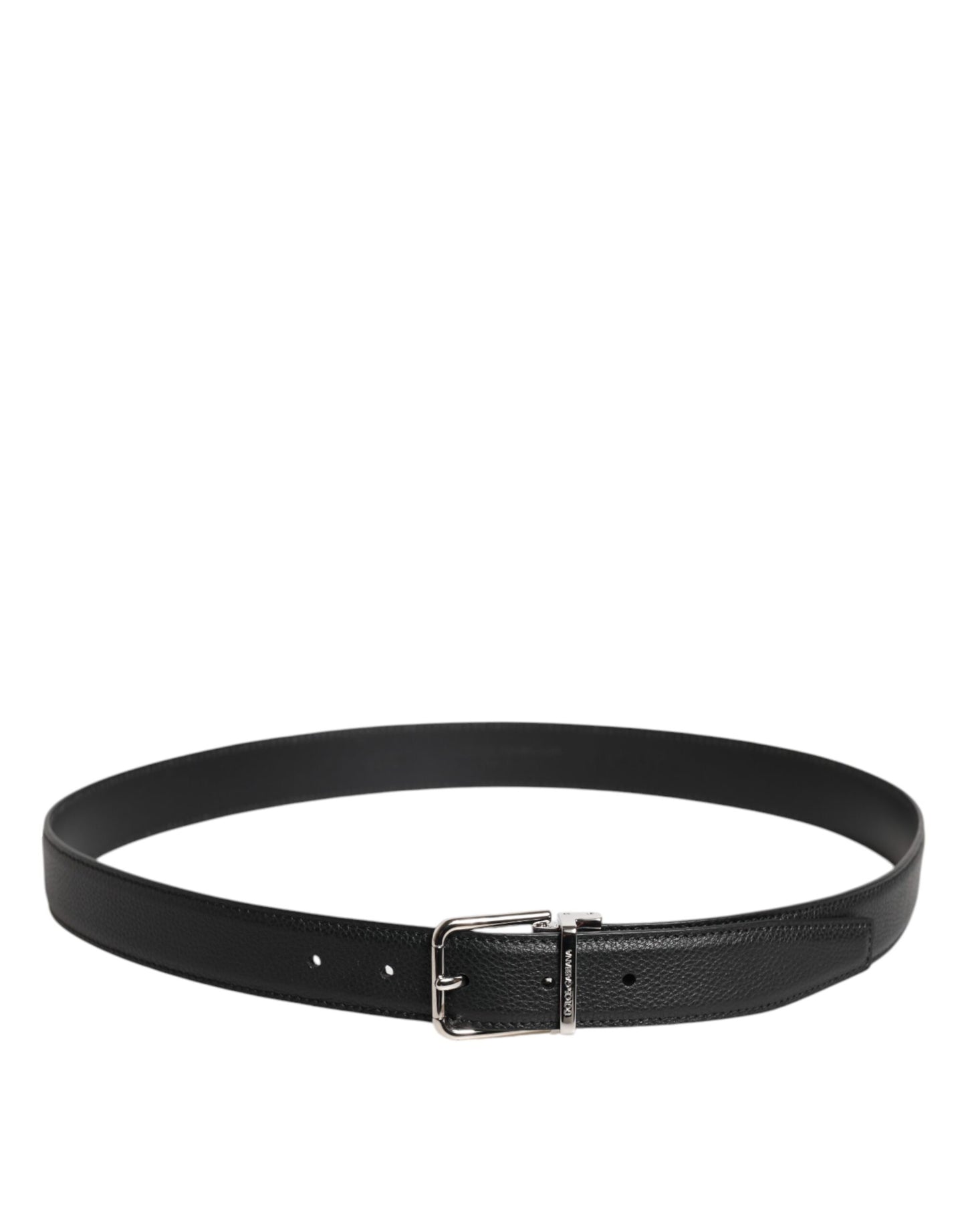 Black Leather Silver Metal Buckle Belt