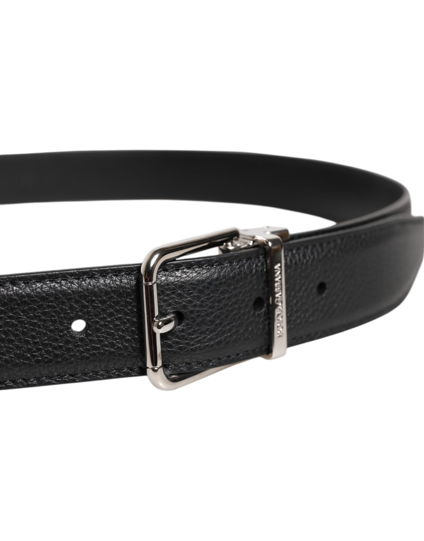 Black Leather Silver Metal Buckle Belt