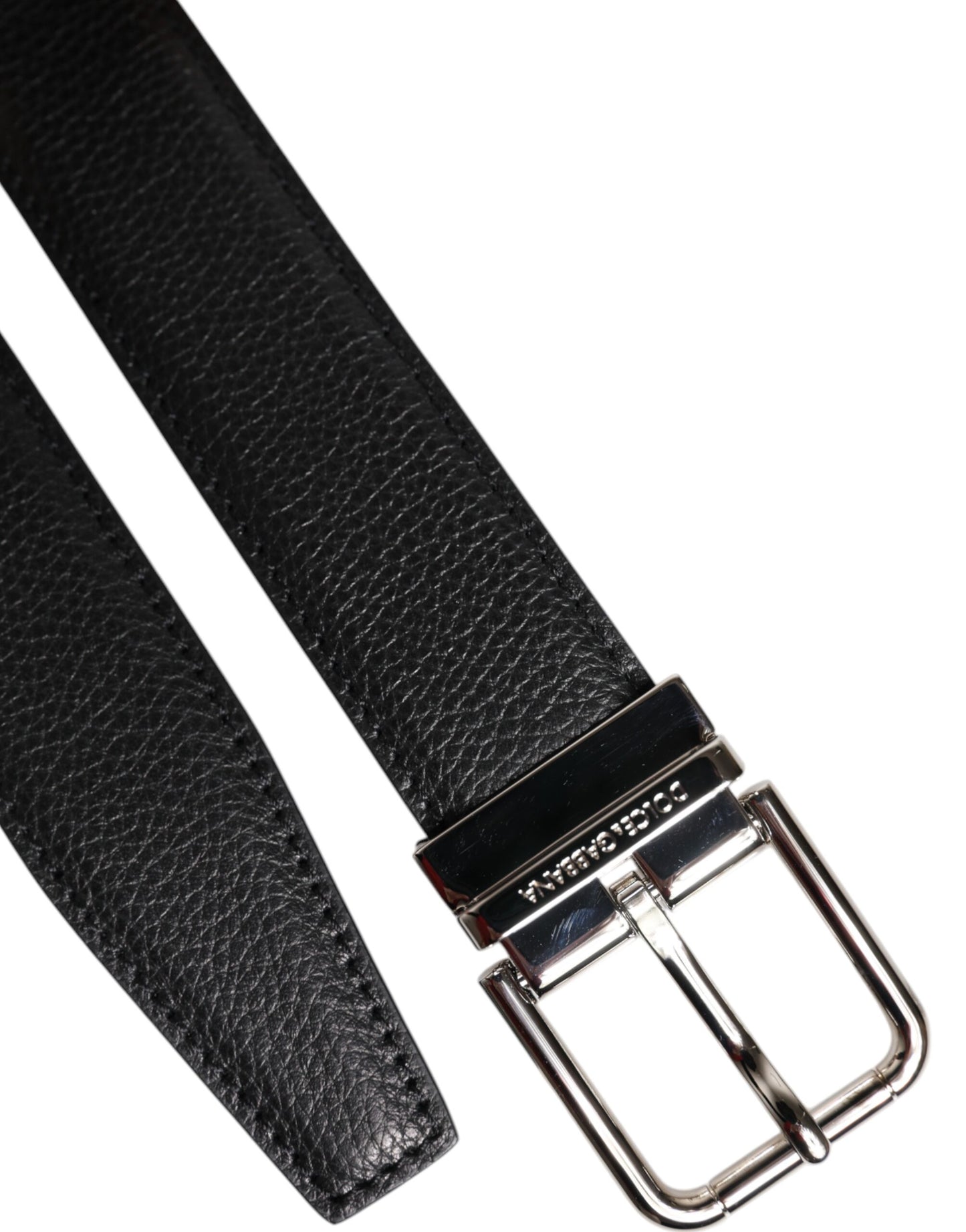 Black Leather Silver Metal Buckle Belt