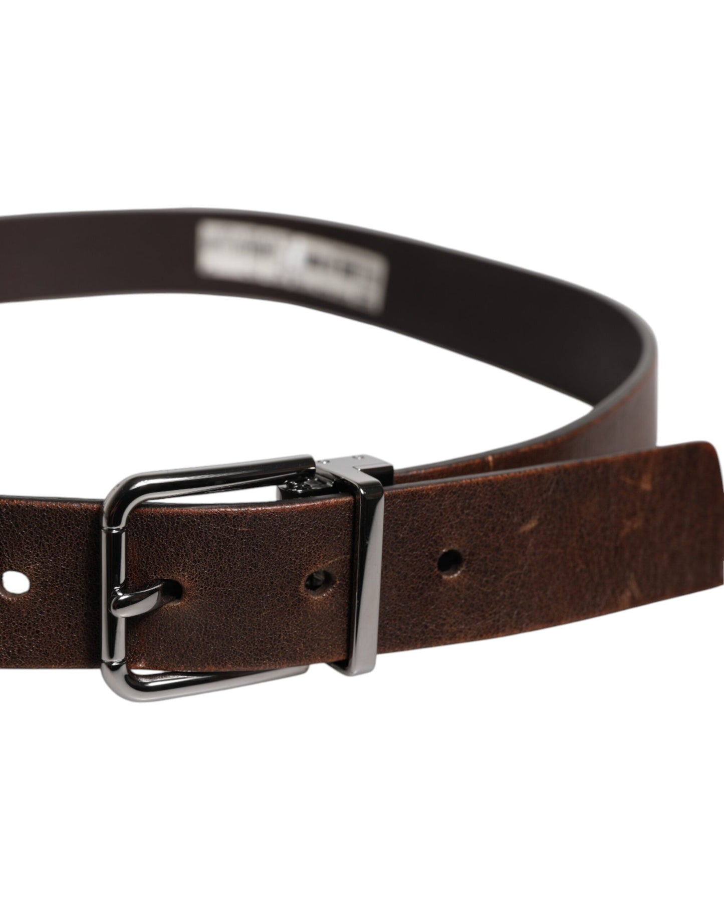 Dolce & Gabbana Brown Leather Classic Metal Logo Buckle Belt