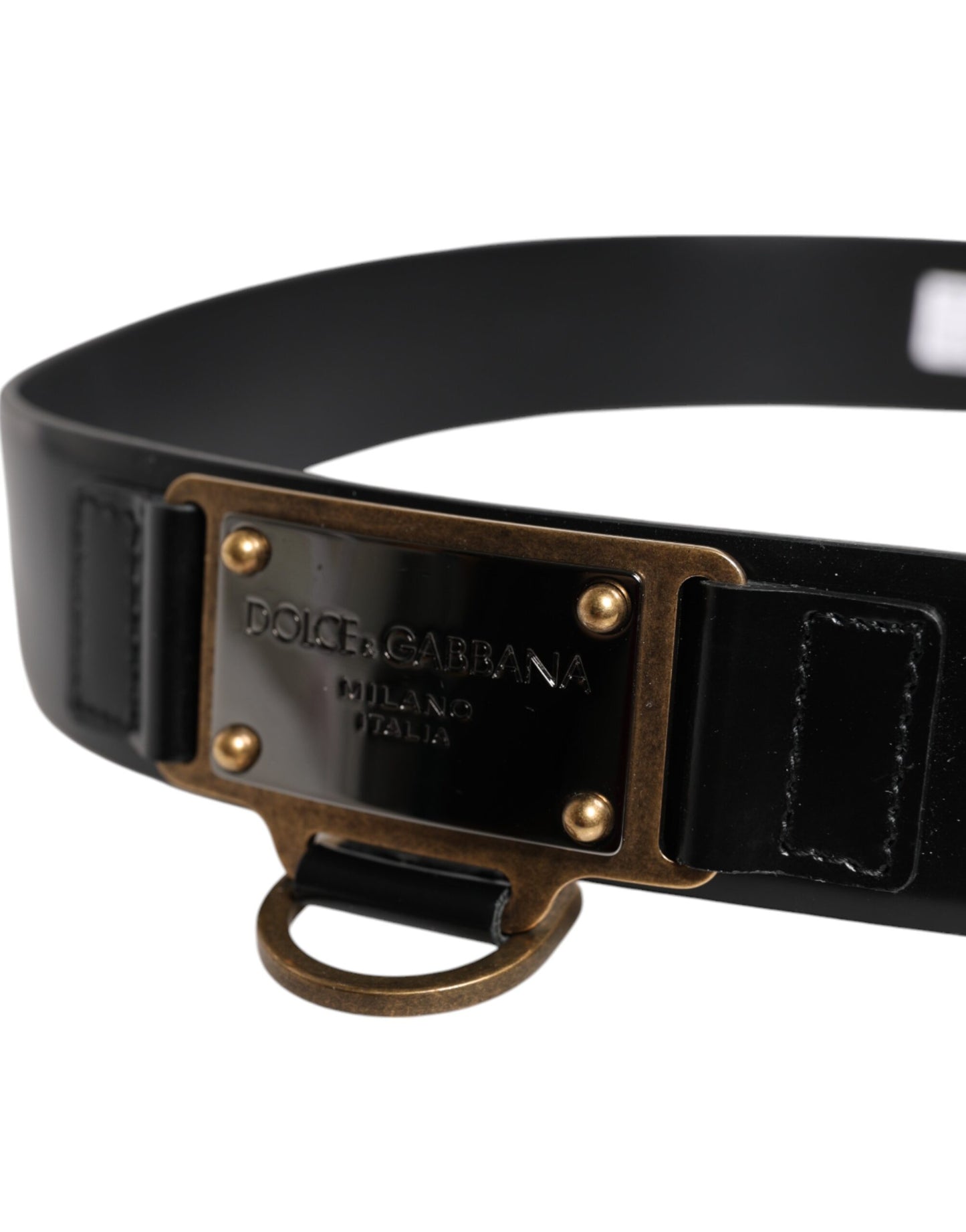 Dolce & Gabbana Black Leather DG Logo Plaque Buckle Belt