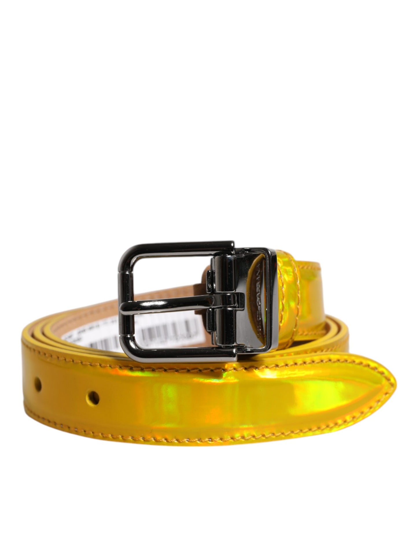 Dolce & Gabbana Metallic Yellow Leather Metal Logo Buckle Belt