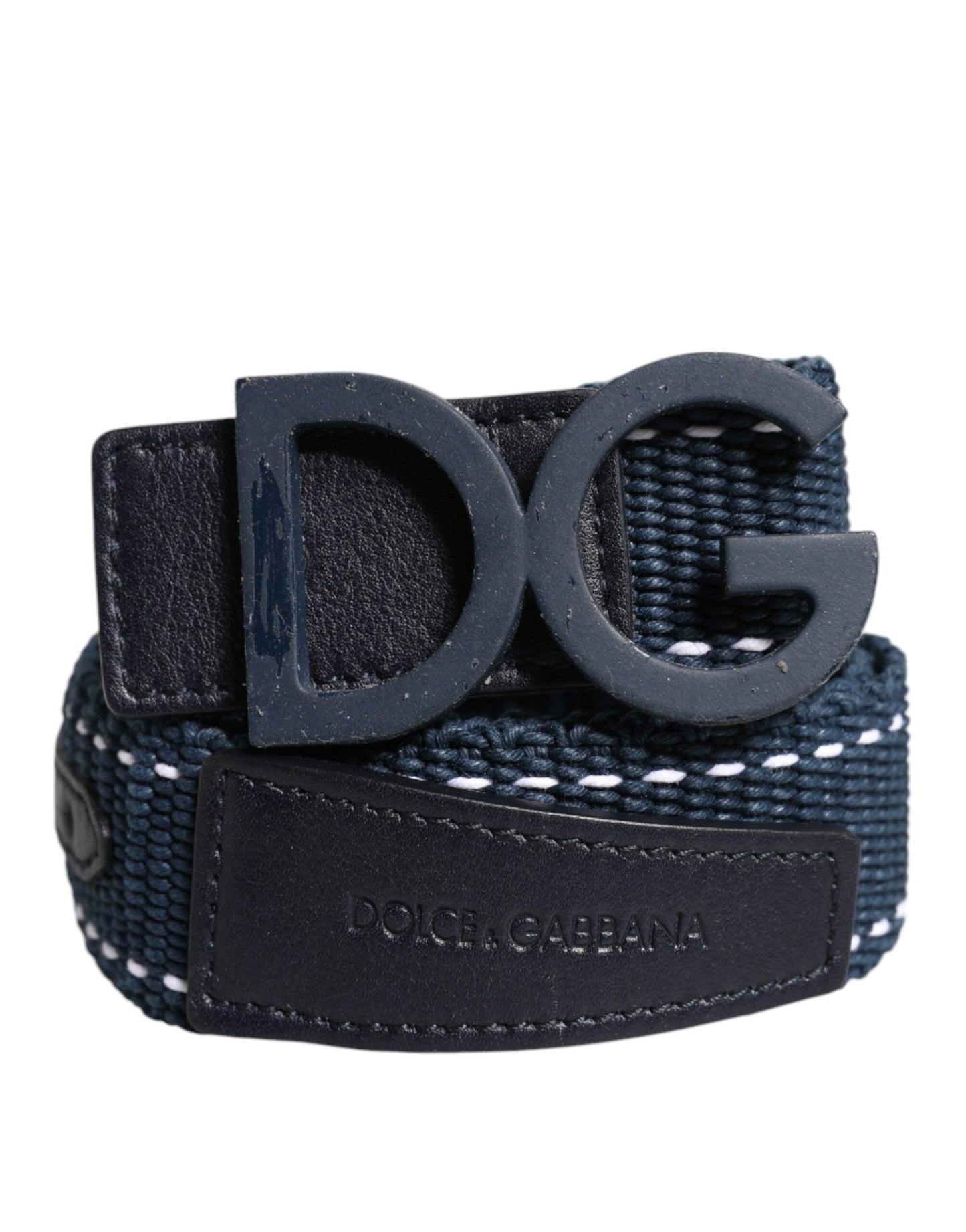 Blue White Cotton DG Logo Metal Buckle Belt