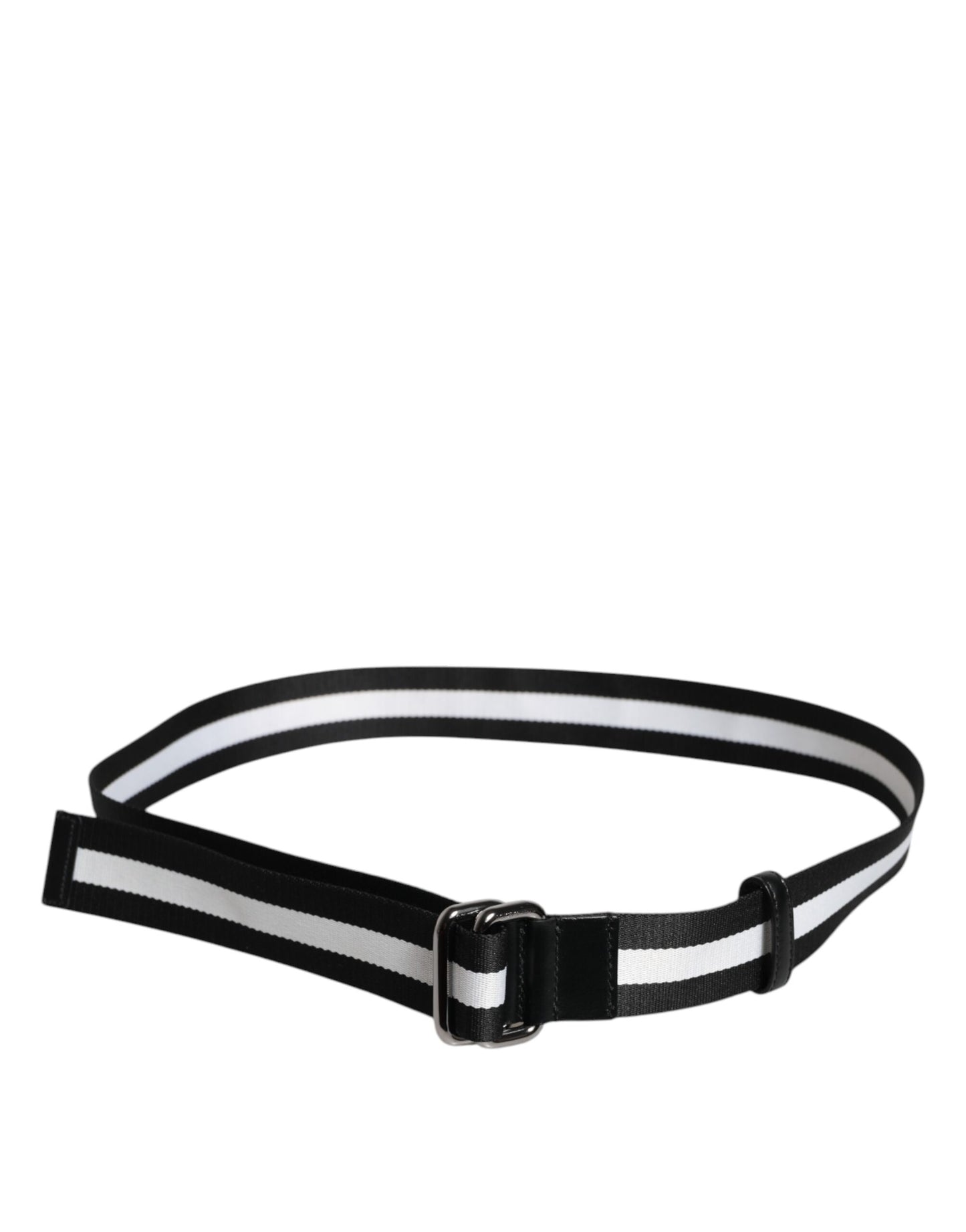 Dolce & Gabbana Black Yellow Logo Striped Metal Buckle Belt