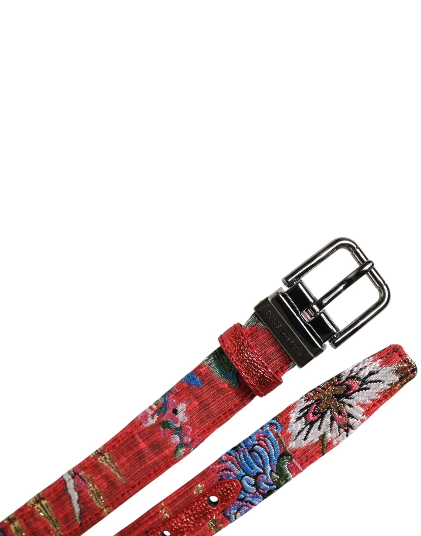 Red Floral DG Embellished Metal Buckle Belt