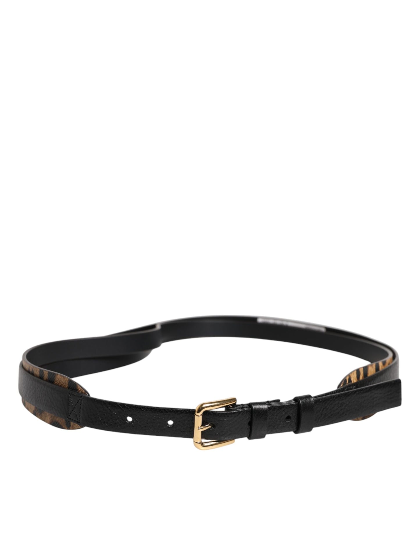 Dolce & Gabbana Black Leopard Classic Gold Metal Buckle Belt