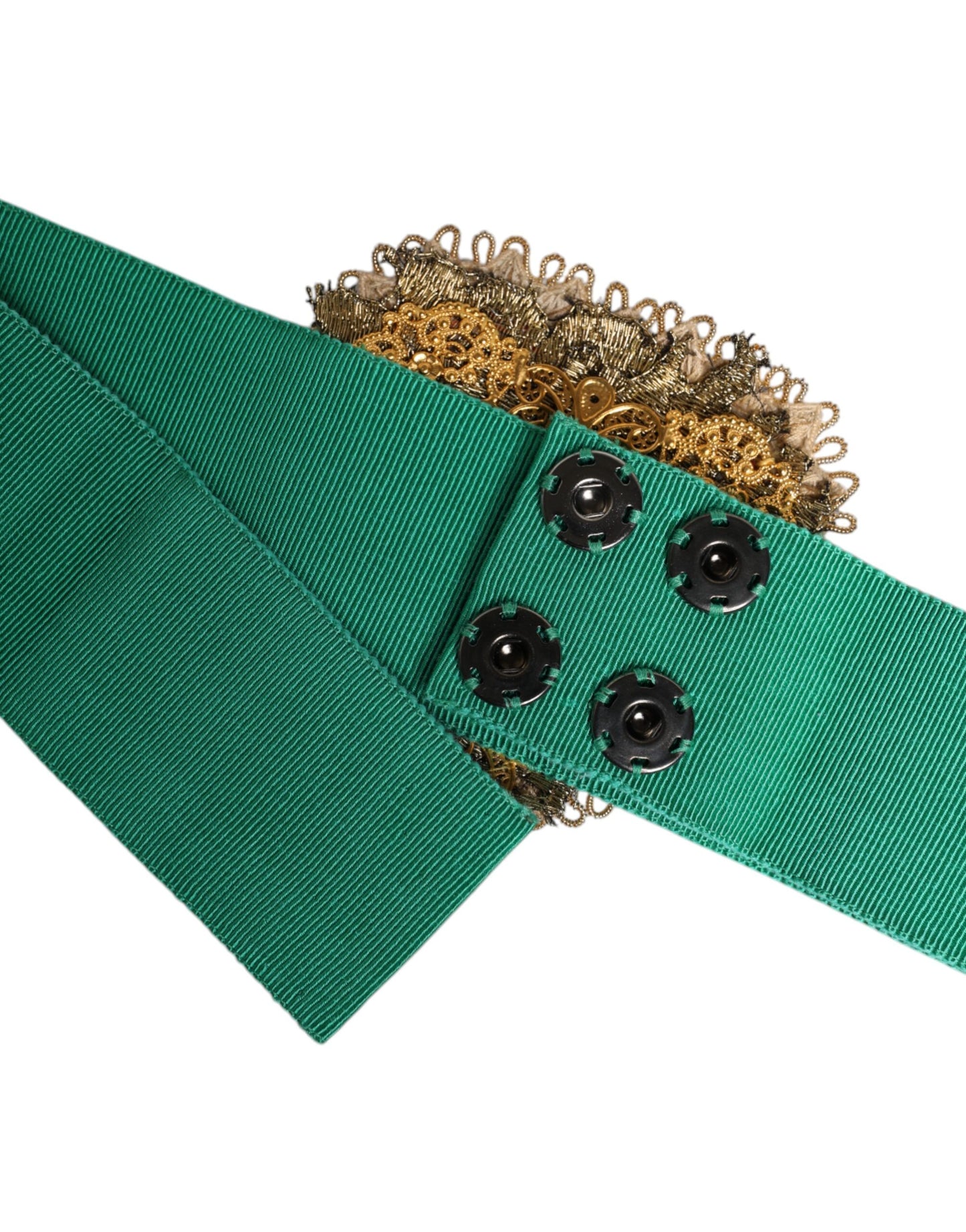 Dolce & Gabbana Green Stretch Wide Waist Heart Embellished Belt