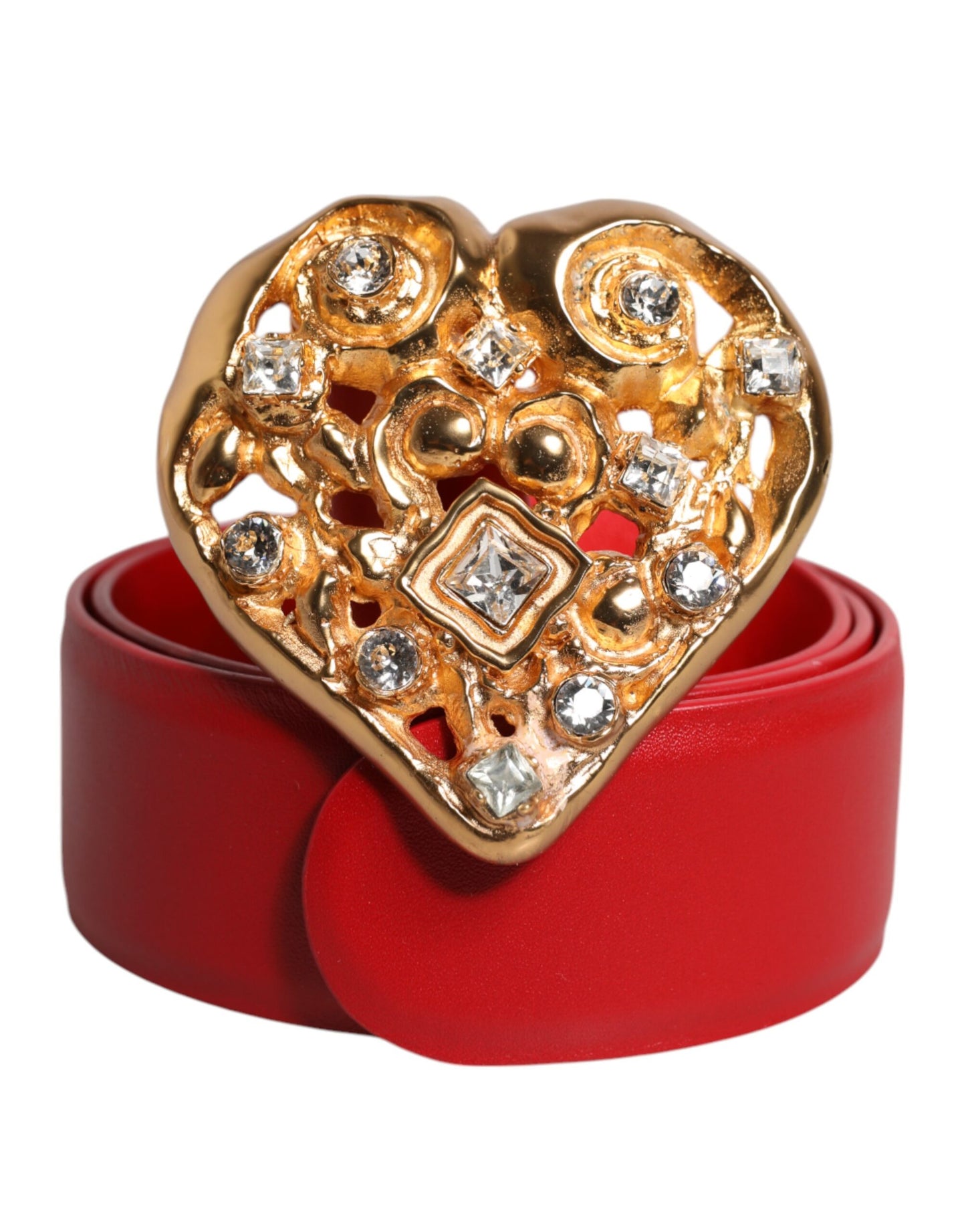 Red Calf Leather Embellished Metal Buckle Belt