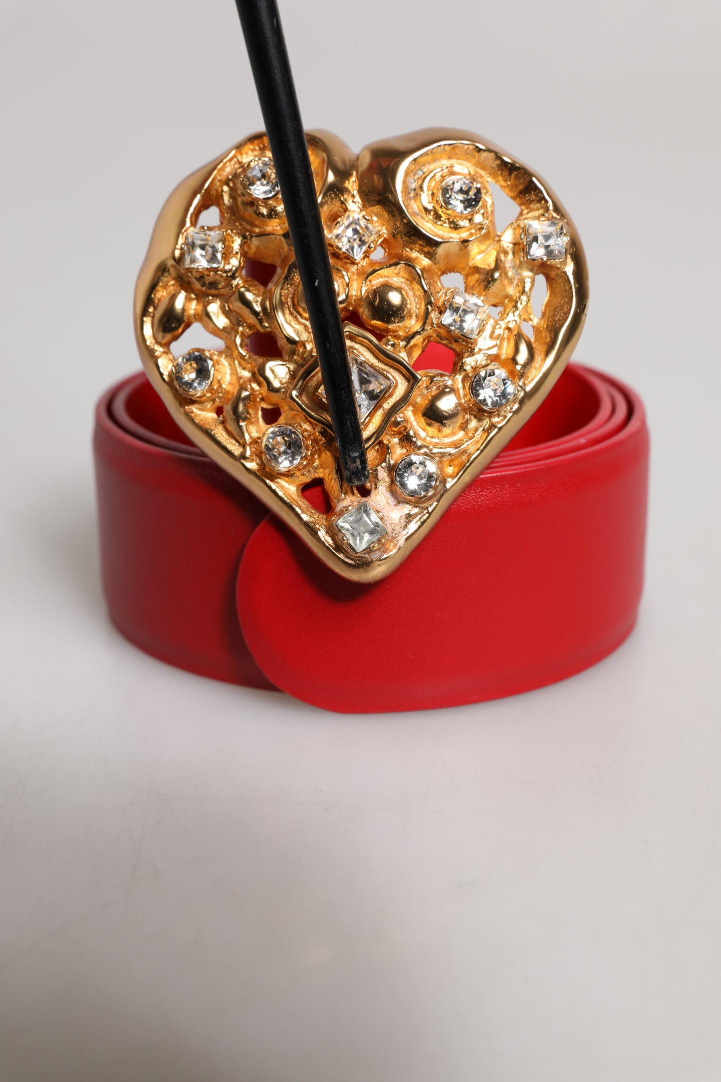 Red Calf Leather Embellished Metal Buckle Belt