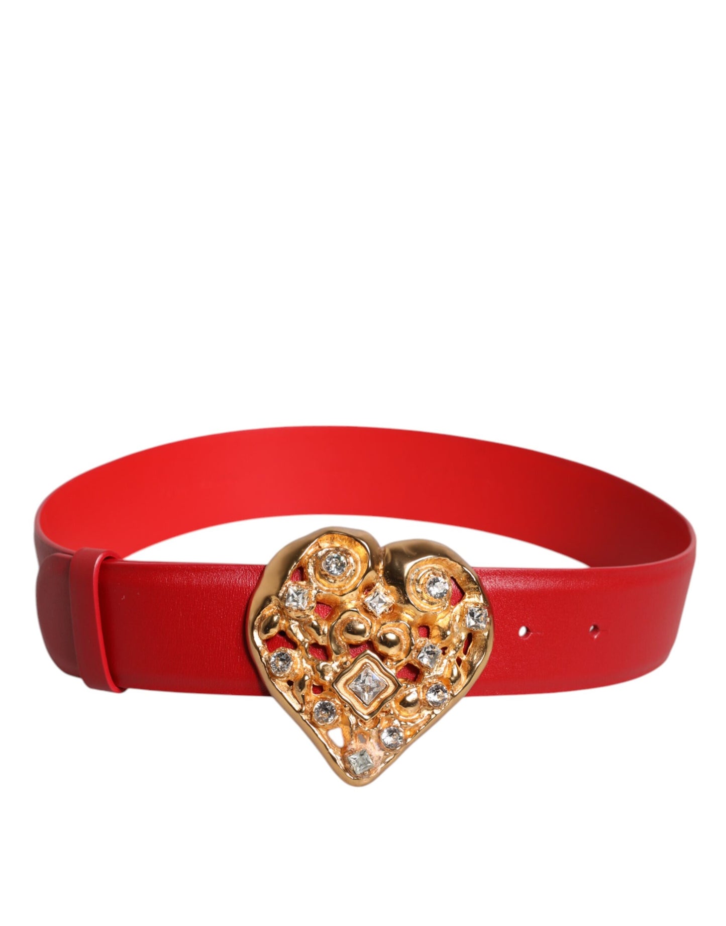 Red Calf Leather Embellished Metal Buckle Belt