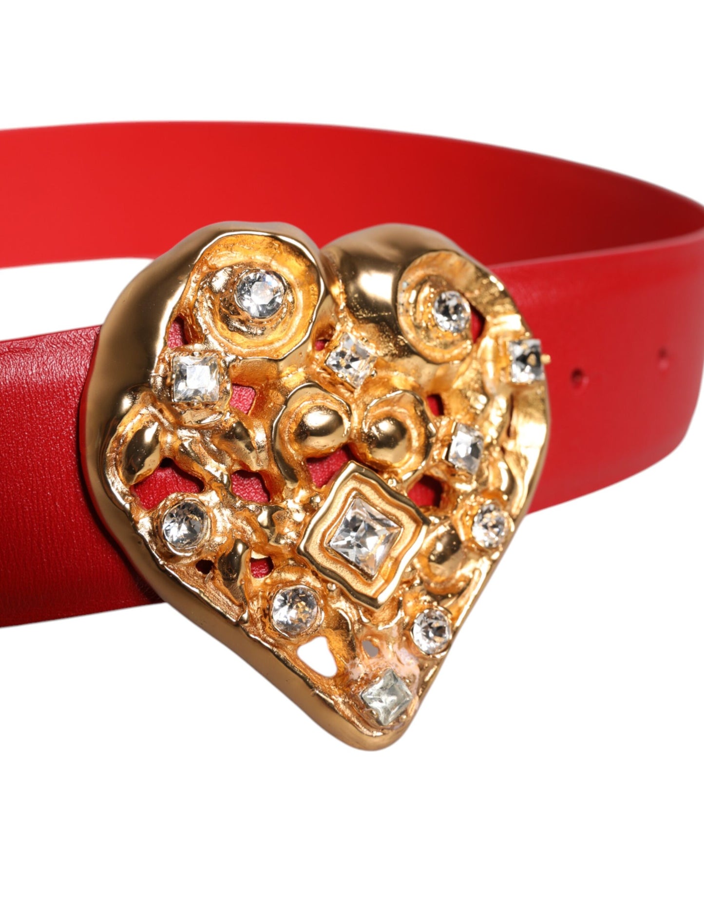 Red Calf Leather Embellished Metal Buckle Belt