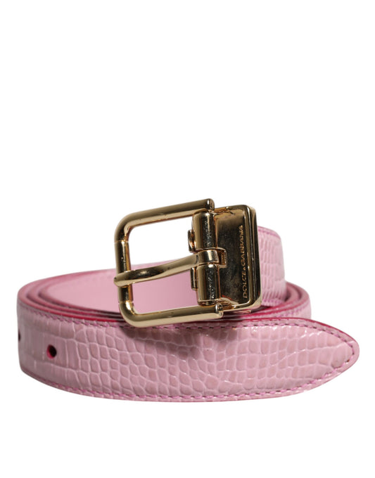 Pink Leather Gold Logo Metal Waist Buckle Belt