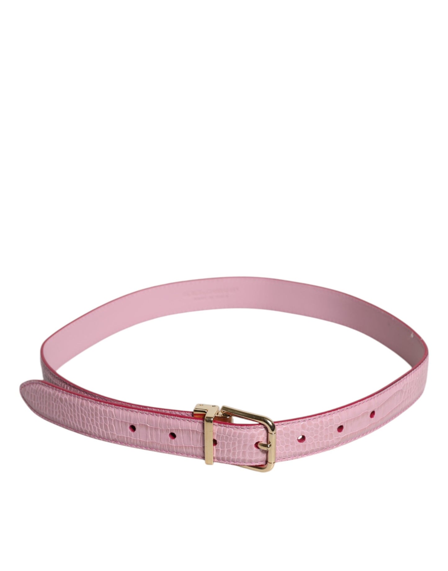 Pink Leather Gold Logo Metal Waist Buckle Belt