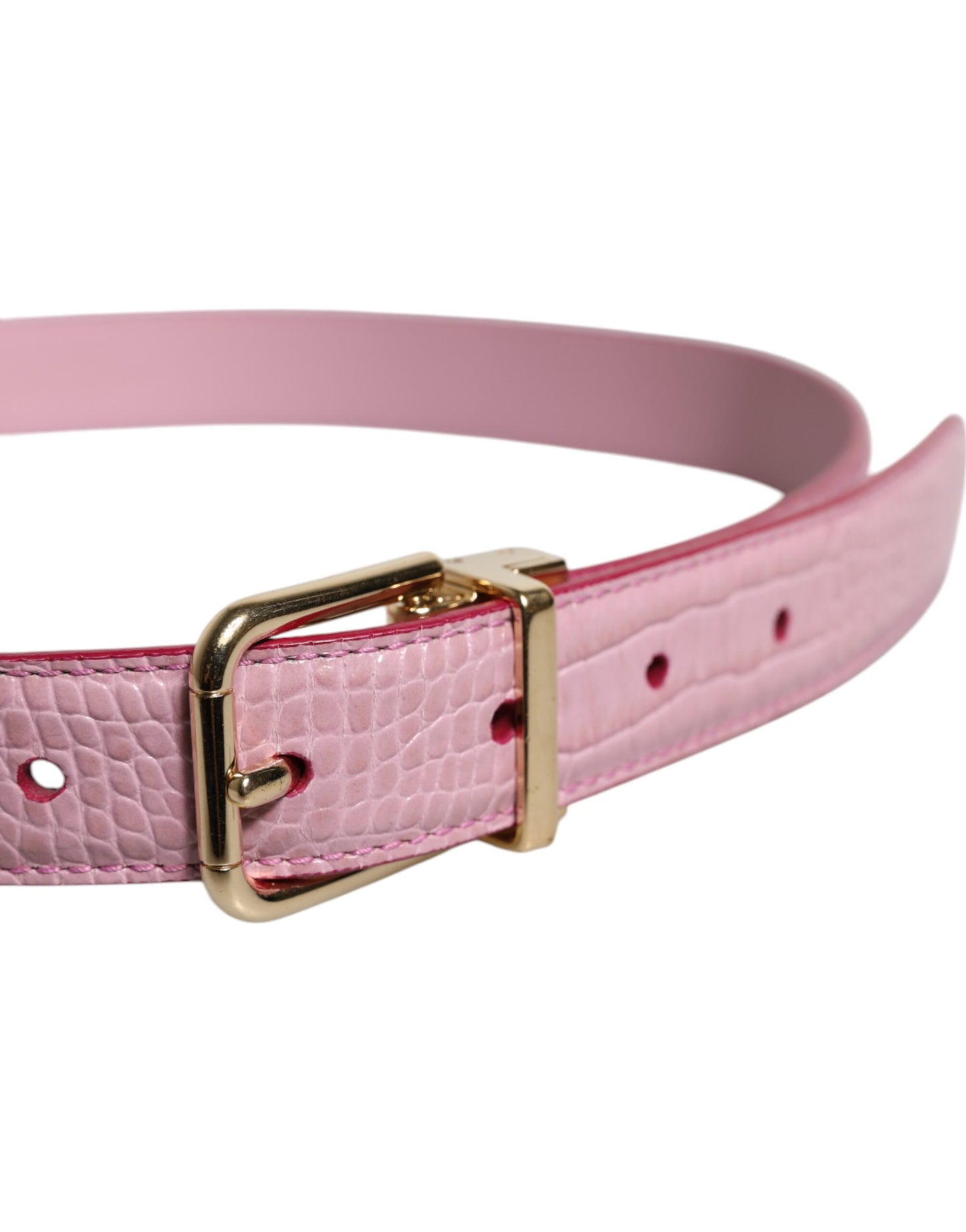 Pink Leather Gold Logo Metal Waist Buckle Belt