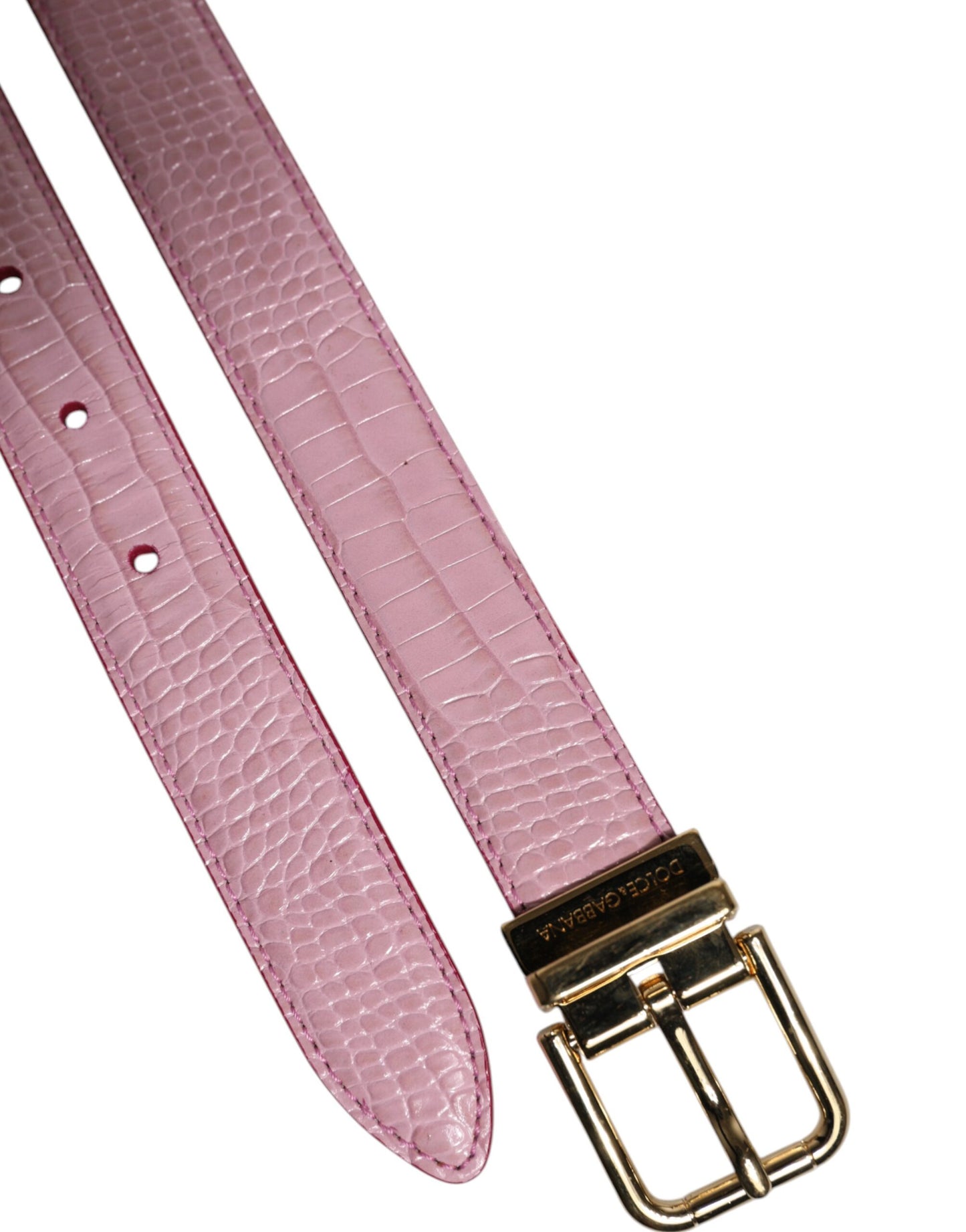 Pink Leather Gold Logo Metal Waist Buckle Belt
