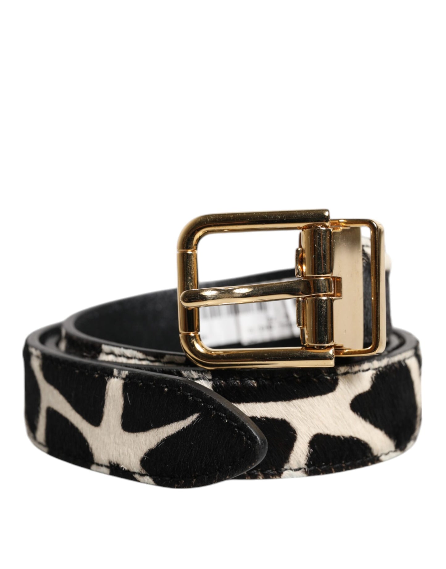 Dolce & Gabbana Brown White Pony Leather Metal Buckle Belt