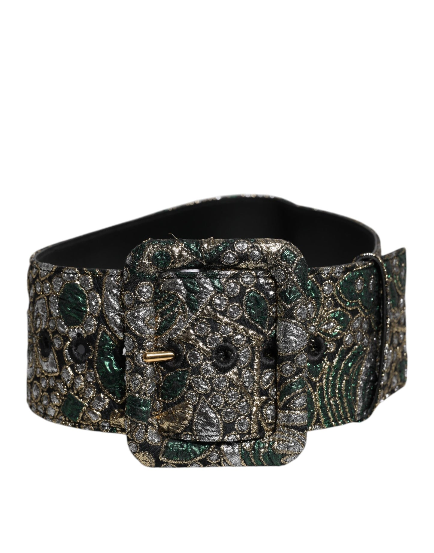 Multicolor Floral Jacquard Lurex Wide Waist Buckle Belt