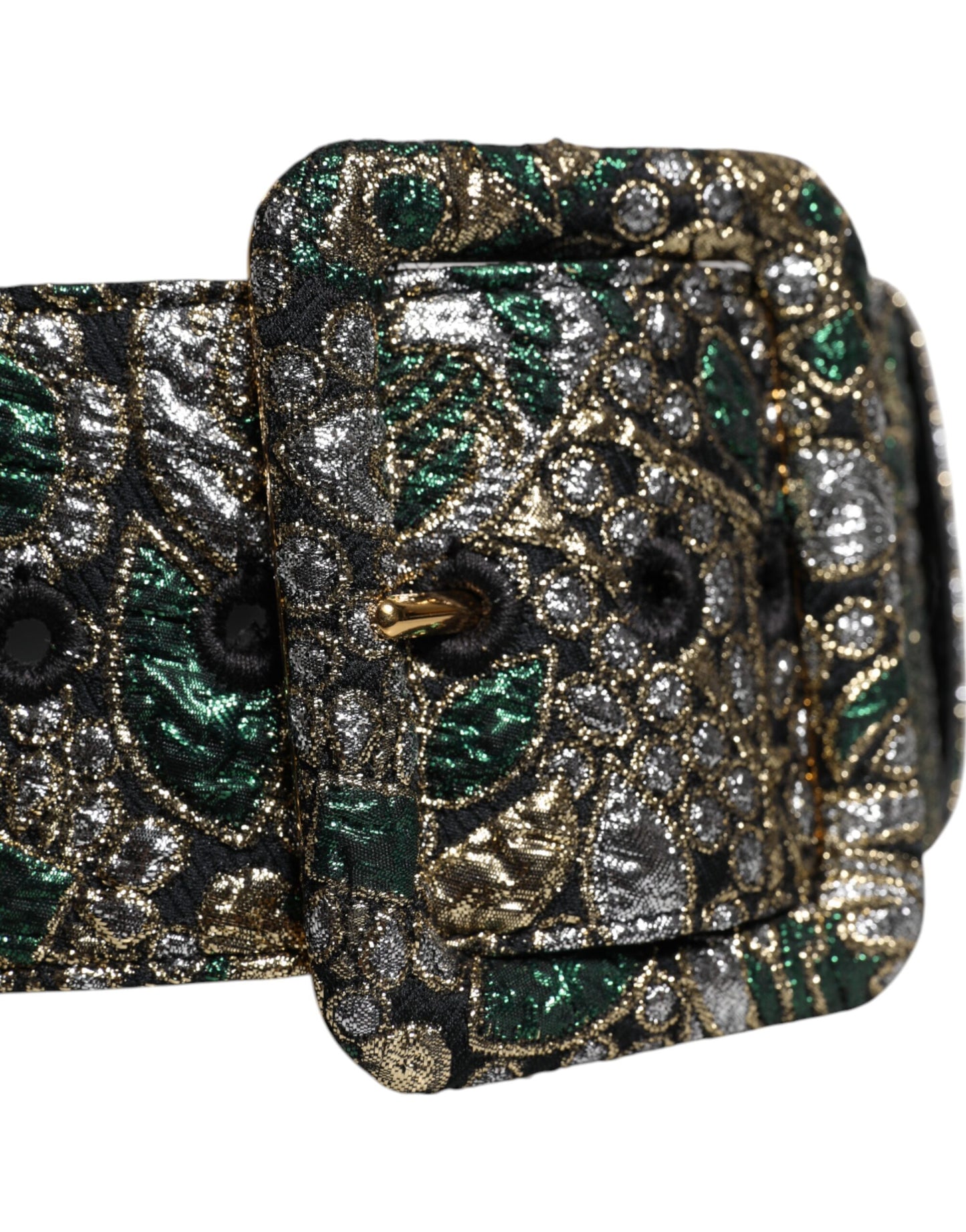 Multicolor Floral Jacquard Lurex Wide Waist Buckle Belt