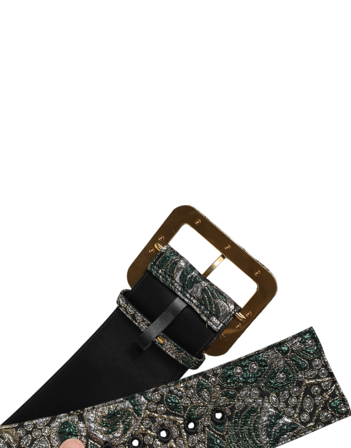 Multicolor Floral Jacquard Lurex Wide Waist Buckle Belt