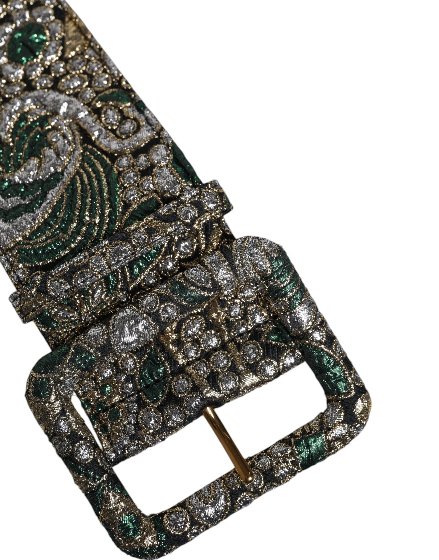 Multicolor Floral Jacquard Lurex Wide Waist Buckle Belt