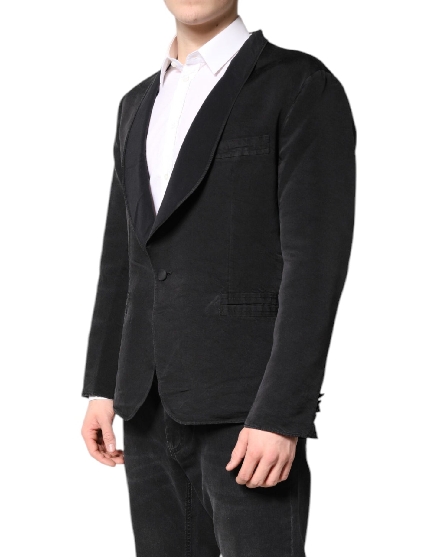 Dolce & Gabbana Black Silk Single Breasted Coat Blazer Suit