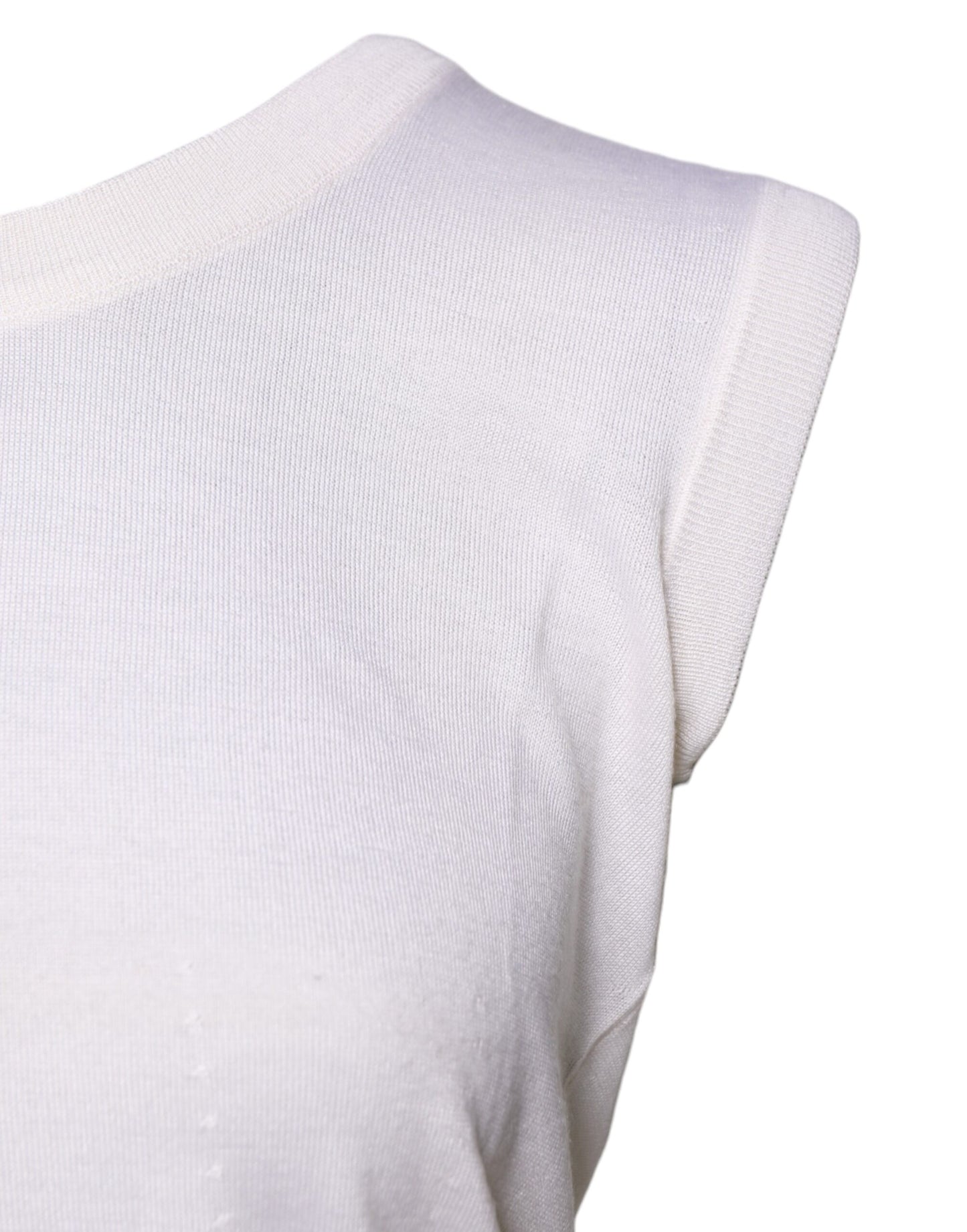 White Sleeveless Cashmere Round Neck Tank Top