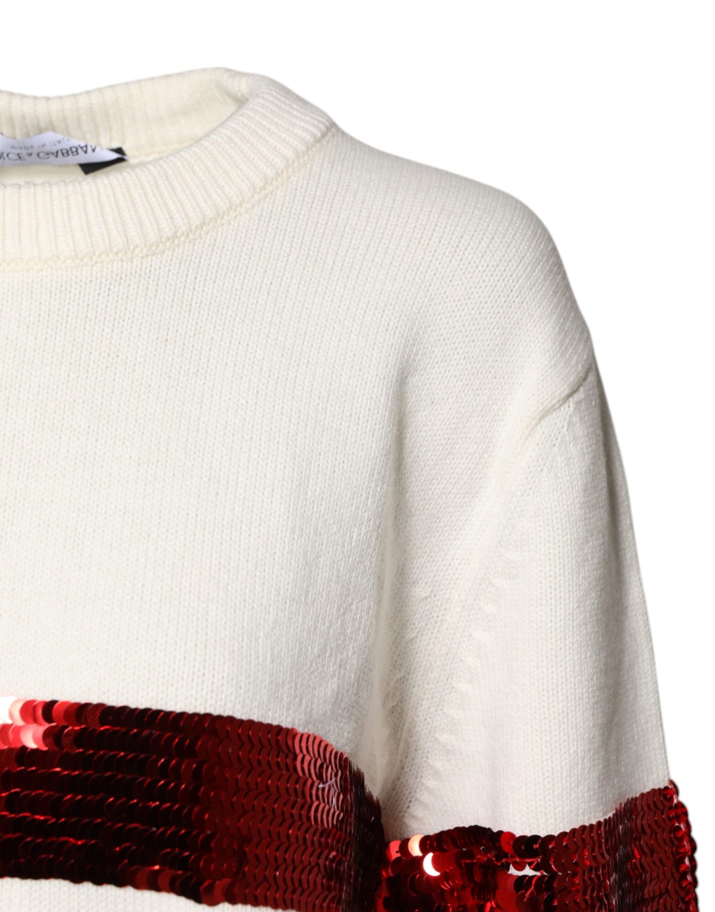 White Sequined Crew Neck Pullover Sweater