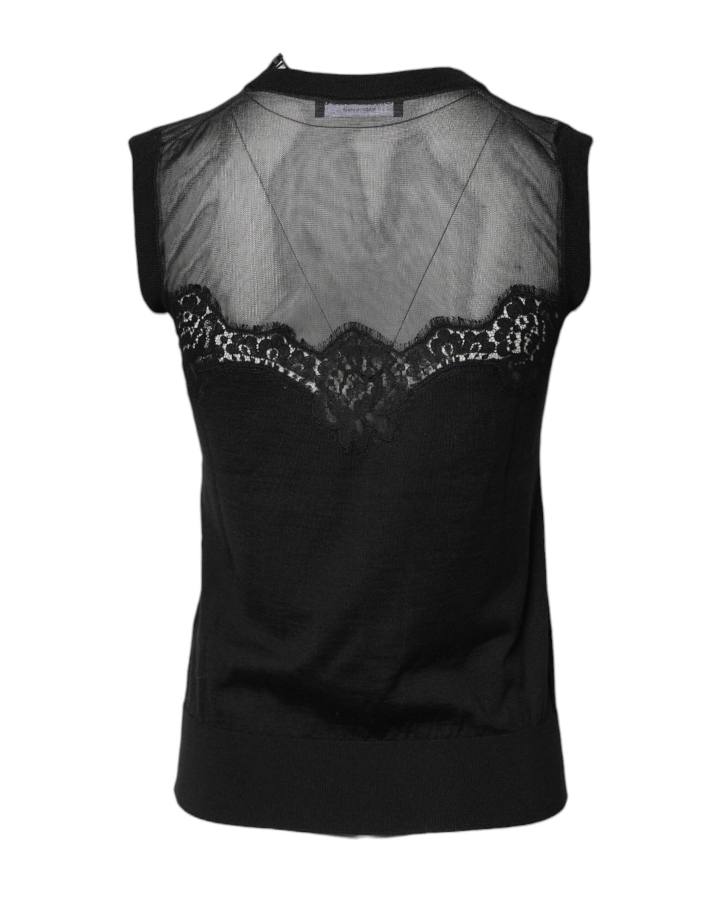 Dolce & Gabbana Black Lace Sheer Crew Neck Sleeveless Top