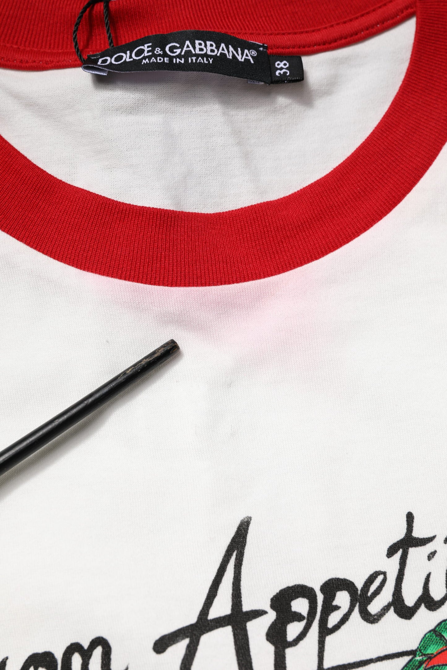 Dolce & Gabbana White Printed Round Neck Cropped Top T-shirt