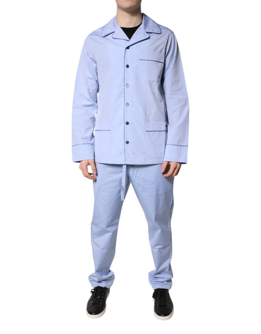 Dolce & Gabbana Light Blue DG Logo Cotton Men Pajama Set Sleepwear