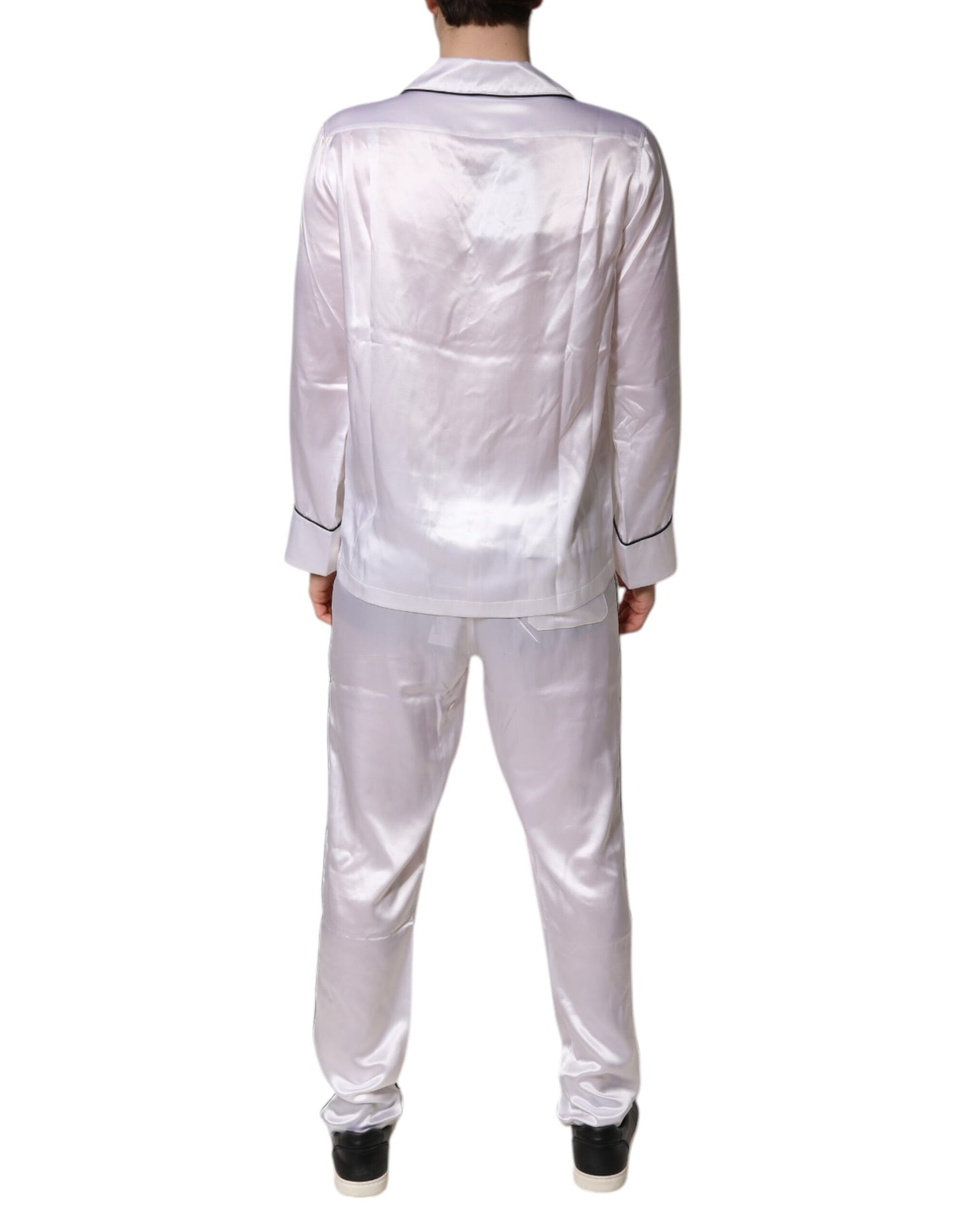 White Satin Silk Men Pajama Set Sleepwear