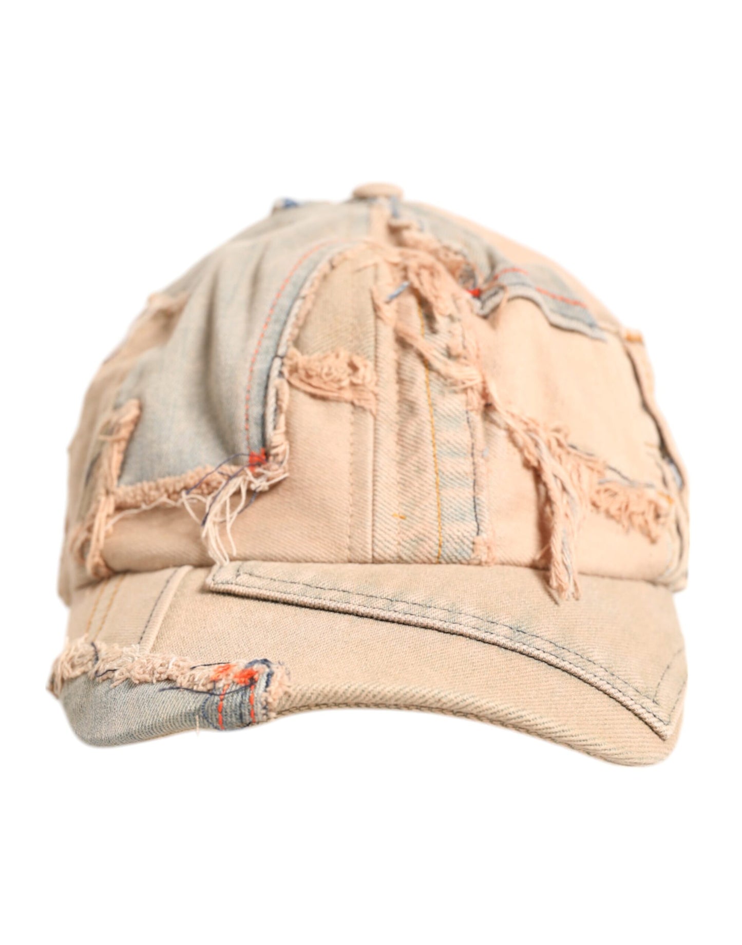 Beige Tattered Cotton 6 Panels Baseball Cap