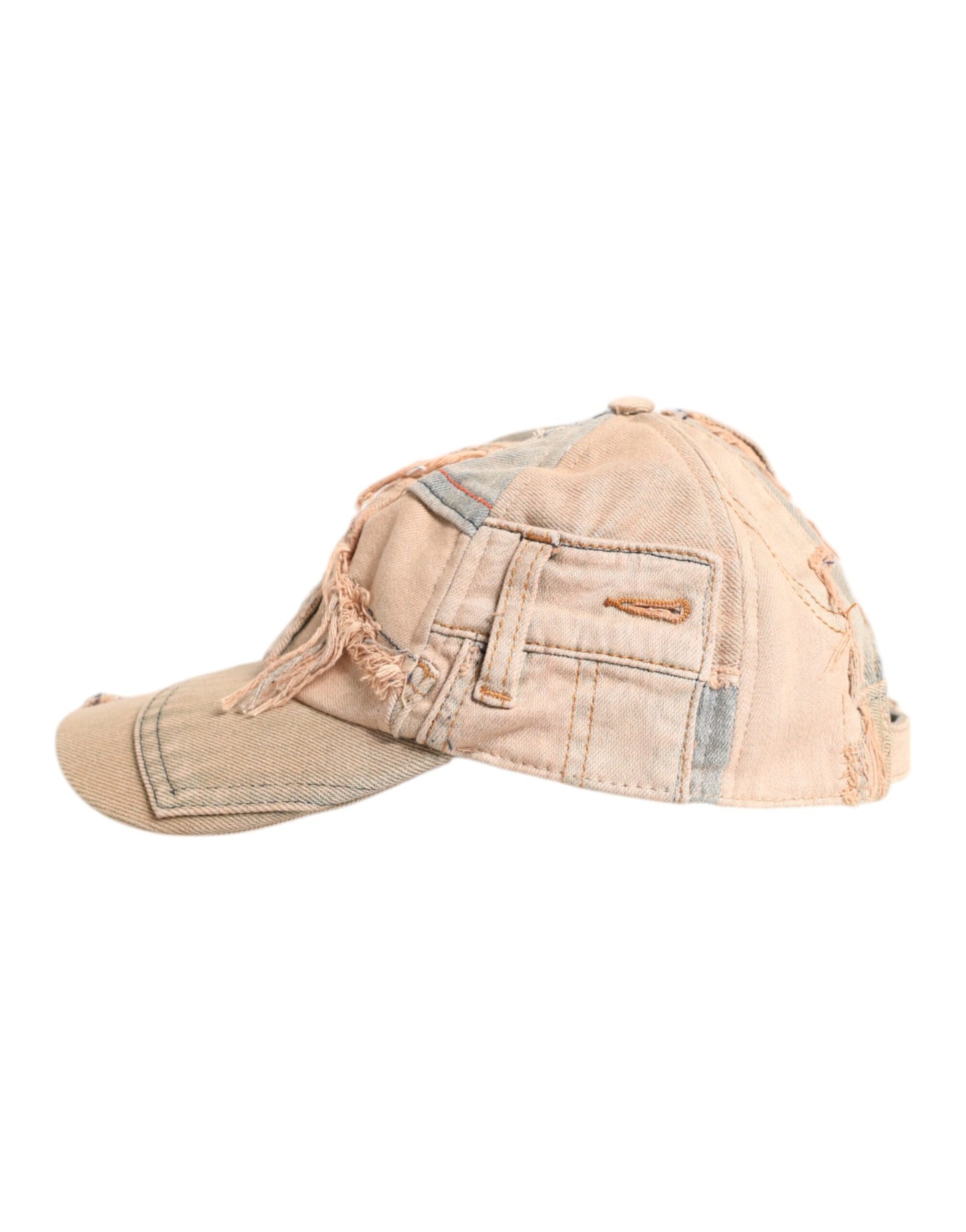 Beige Tattered Cotton 6 Panels Baseball Cap