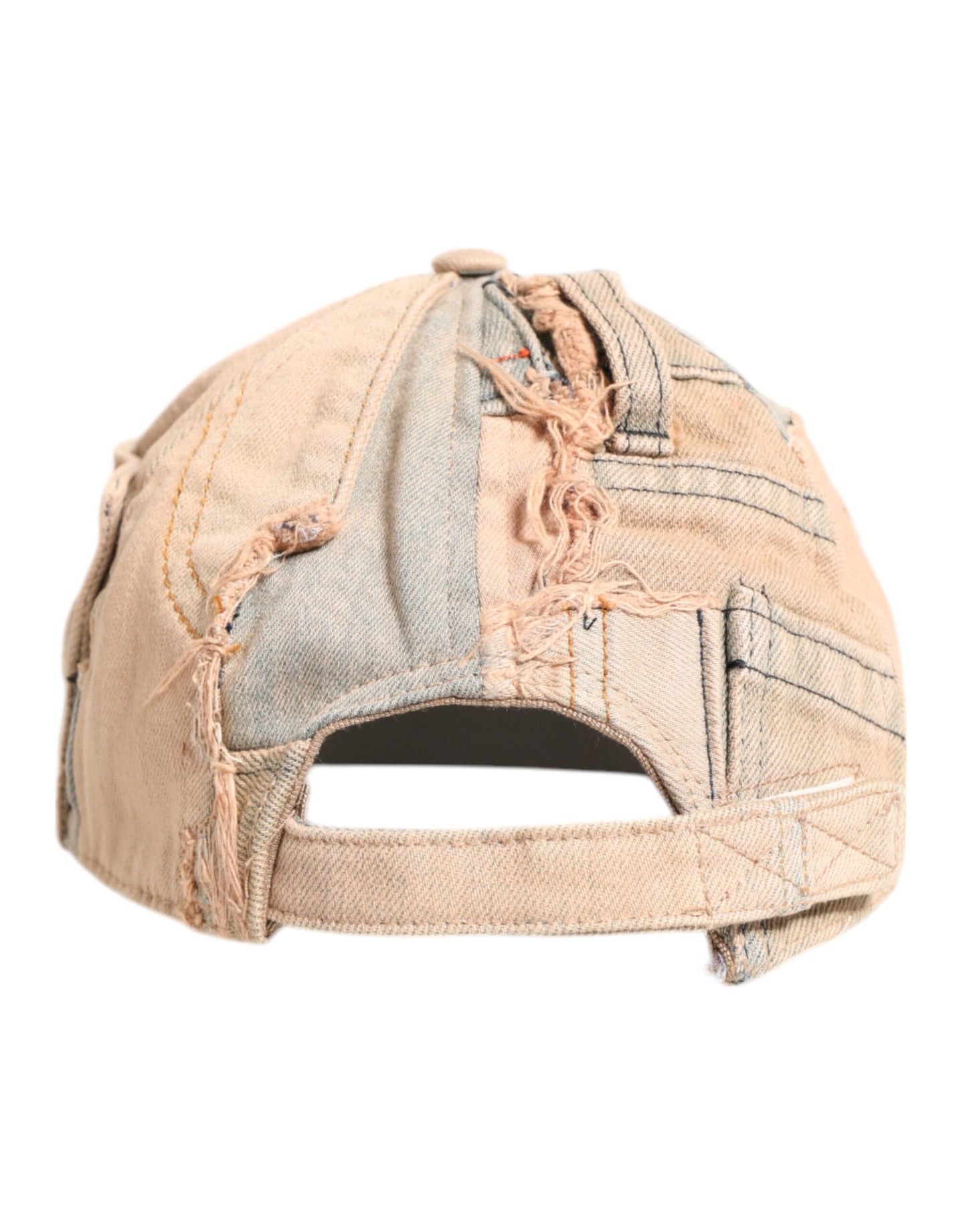 Beige Tattered Cotton 6 Panels Baseball Cap