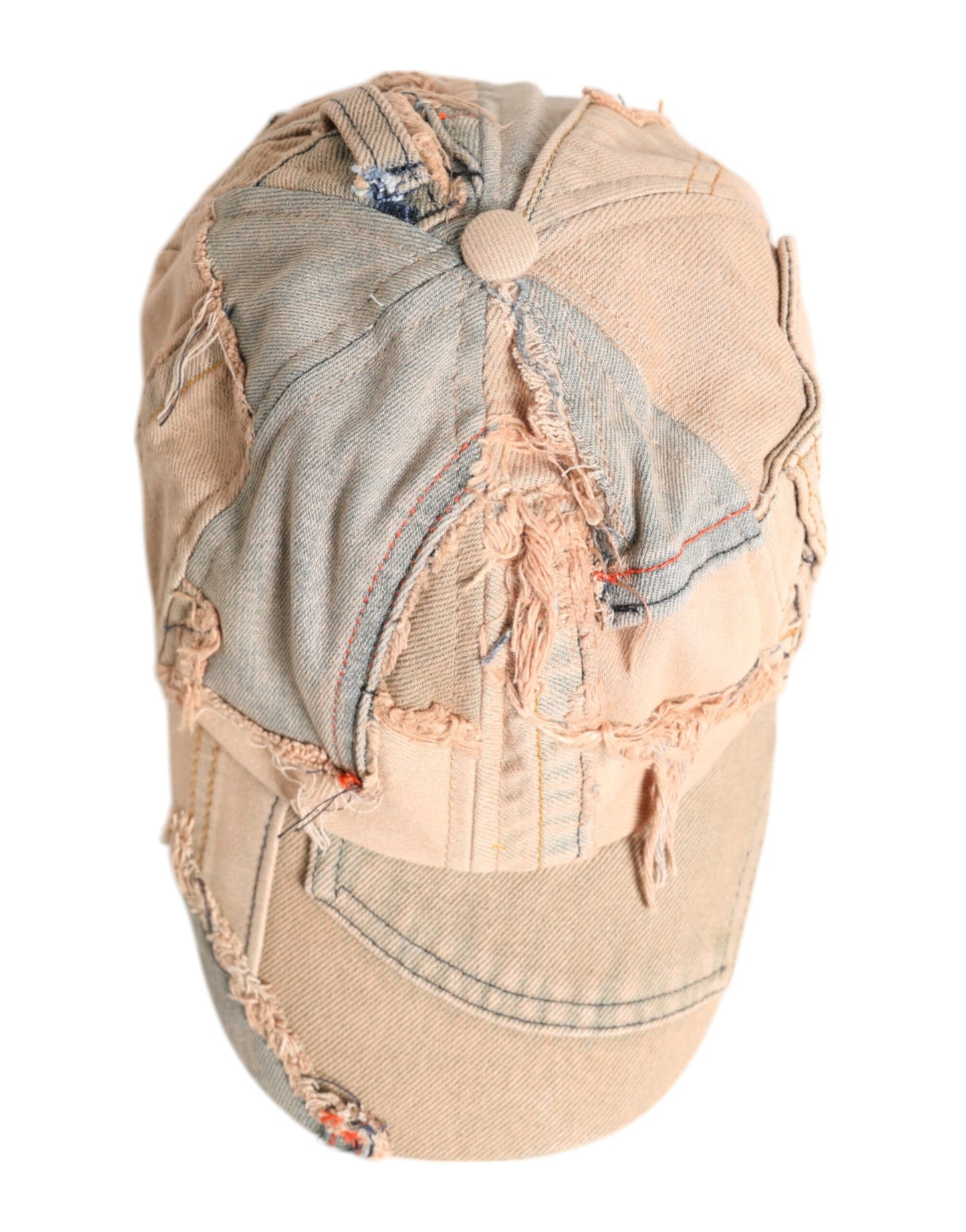 Beige Tattered Cotton 6 Panels Baseball Cap