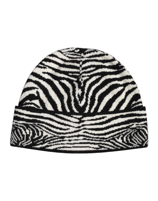Black White Zebra Knitted Winter Beanie Hat