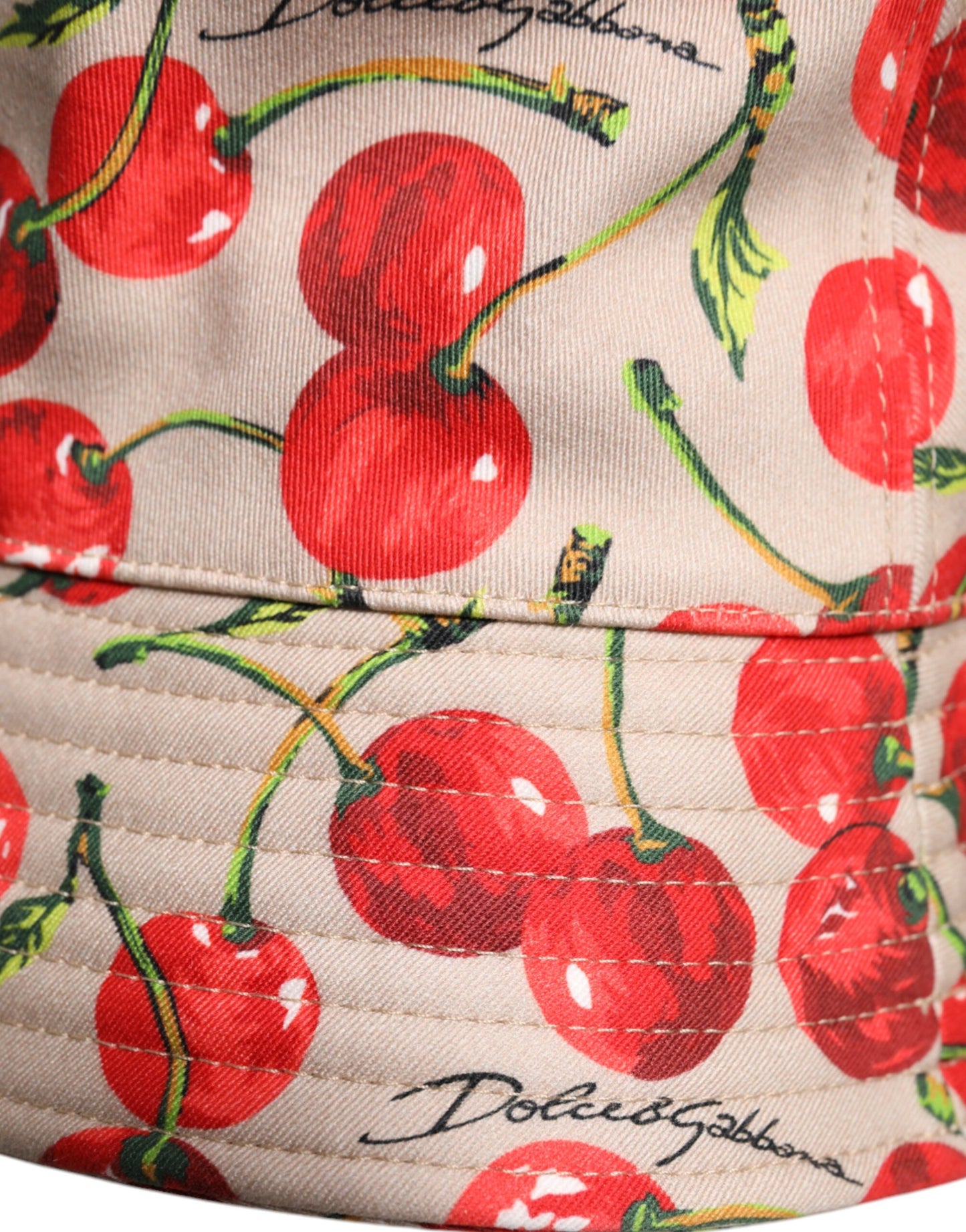 Beige Cotton Printed Wide Brim Bucket Hat