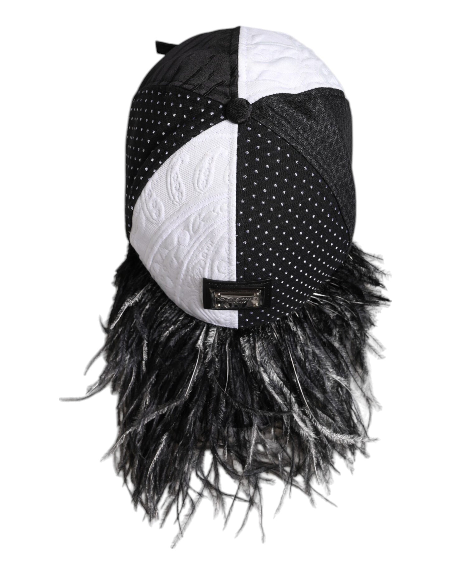 Dolce & Gabbana White Black Polka Dot Feathers Baseball Cap