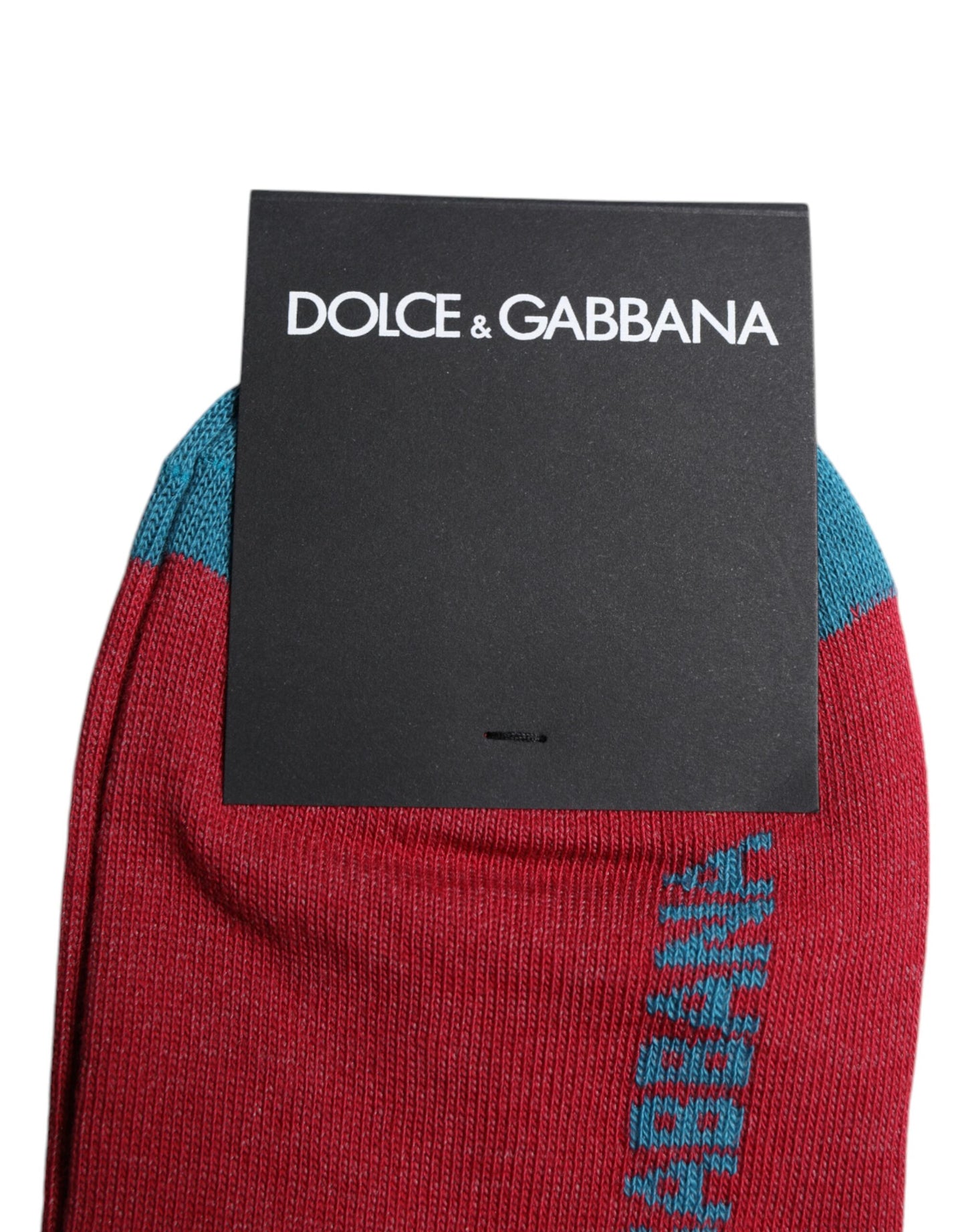 Red Cotton DG Logo Print Mid Calf Socks